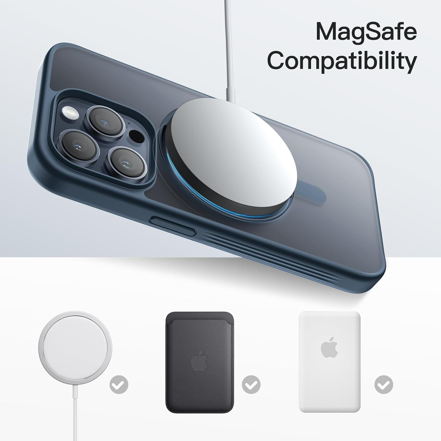 Jetech 360 Degree Rotatable Ring Case for Iphone 15 Pro Max 6.7-Inch Compatible with Magsafe, Slim Shockproof Phone Cover with Stand & Ring Holder (Blue Titanium)