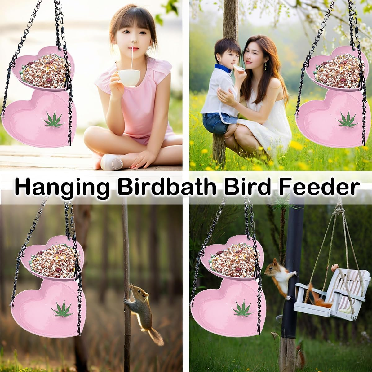 Outdoor Hanging Double-Layer Bird Feeder, Outdoor Hanging Bird Bathtub, Double-Layer Heart-Shaped Bird Feeder. image number 1