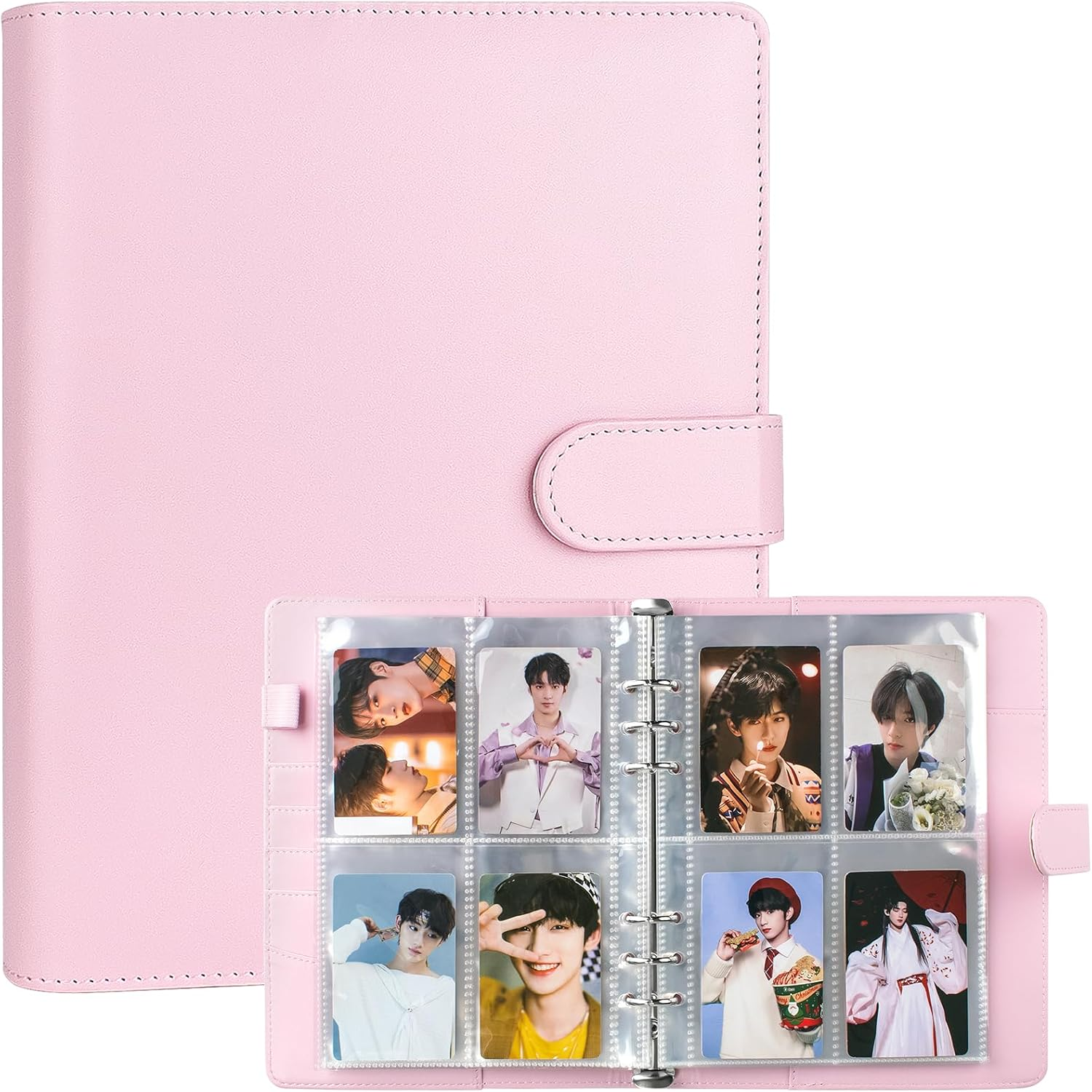 A5 Kpop Photocard Binder Album with 200 Card Slots, PU Leather Cover with Magnetic Buckle Closure for Organizing Trading Cards (Purple)