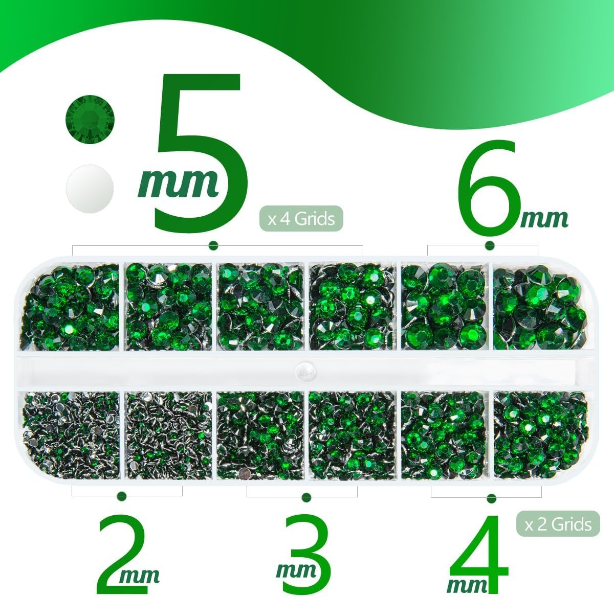 Qiipii Emerald Green Crystal Resin Rhinestone with Jewelry Glue B7000 for Stunning Craft 2Mm 3MM 4MM 5MM 6MM Flat Stones Diamonds Crystals Gems Nail Pendants Face Olh