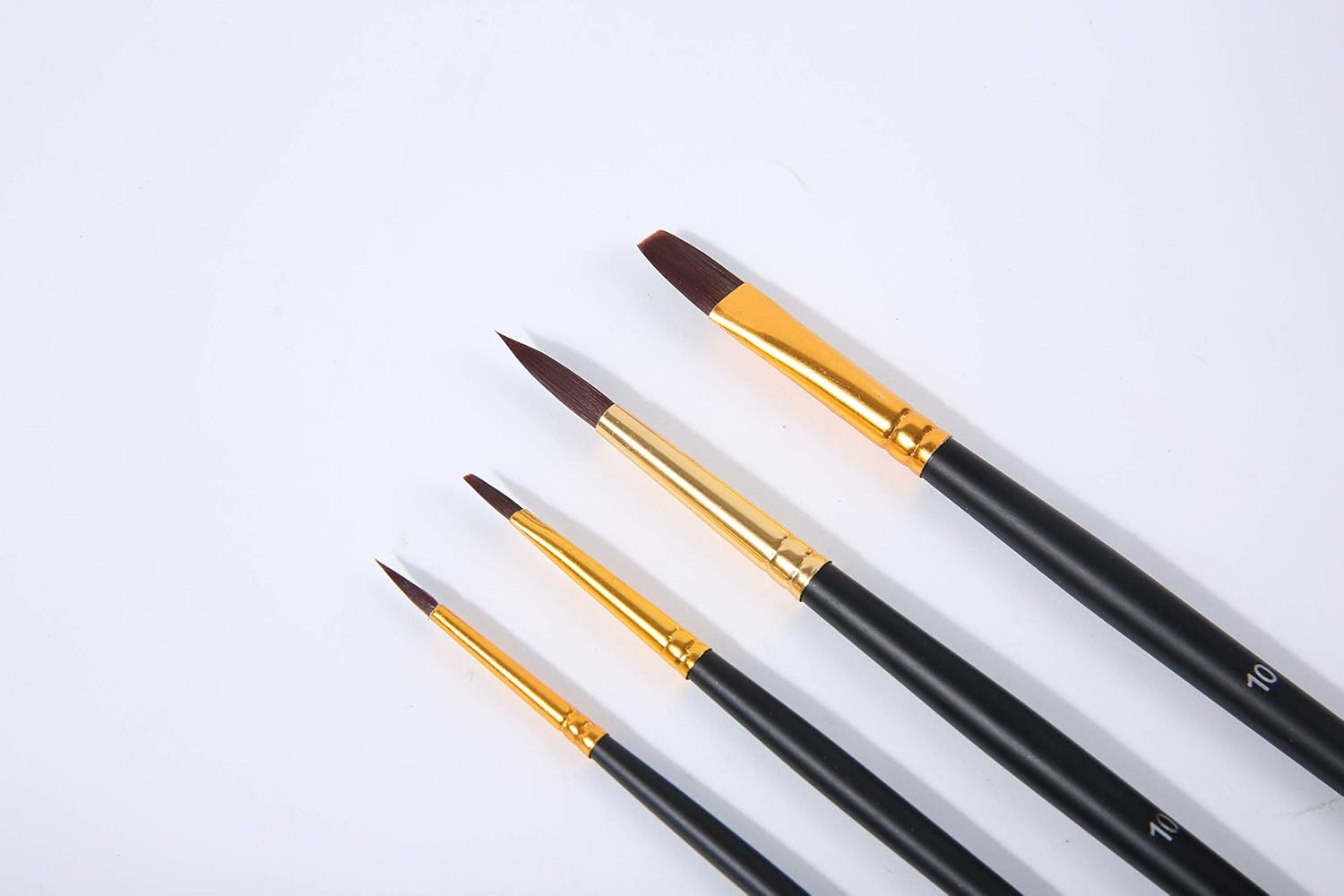 Etchd Lab 4 Pcs Artist Paint Brush Set- Ergonomic, No Shedding, Versatile Nylon Brushes - Includes #1 Round, 10 Round, 4 Flat, 10 Flat for Watercolor, Acrylic, Oil, Face, Nail, Craft Art Painting image number 1