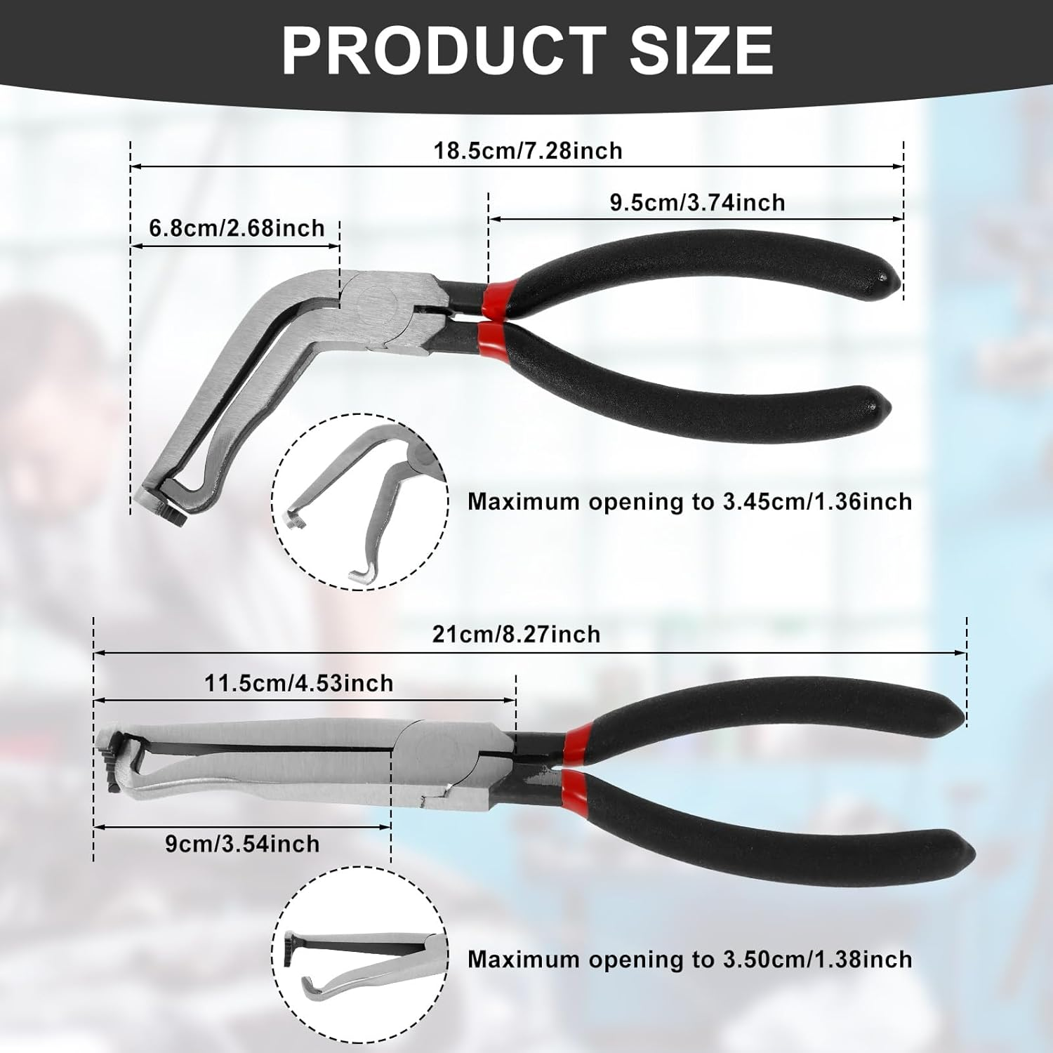 Electrical Disconnect Pliers Set 8Inch Automotive Tools Electrical Connector Pliers, Electricity Plug Fuel Line Hose Disconnect Repair Tools for Push Tab Style Plugs (Straight+Bend) image number 1