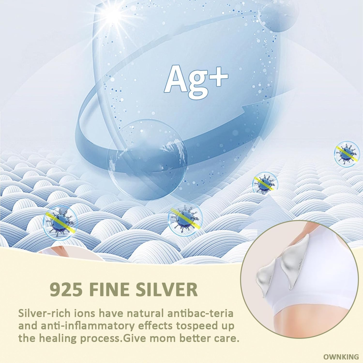 OWNKING Orginal Silver Nursing Cups, Pure 925 Sterling Silver Nipple Shield for Breastfeeding, Nipple Guards Protector for Cracked Nipples, Soothe Sore, Newborn Essentials Must Haves, Nickel Free, L image number 4