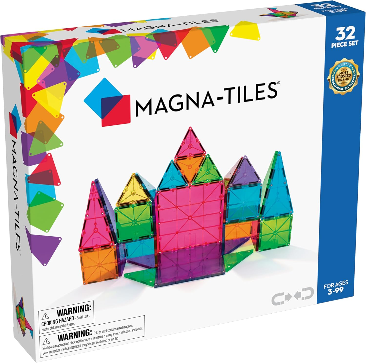 Magna-Tiles 32-Piece Clear Colors Set &ndash; the Original, Award-Winning Magnetic Building Tiles &ndash; Creativity and Educational &ndash; STEM Approved image number 4