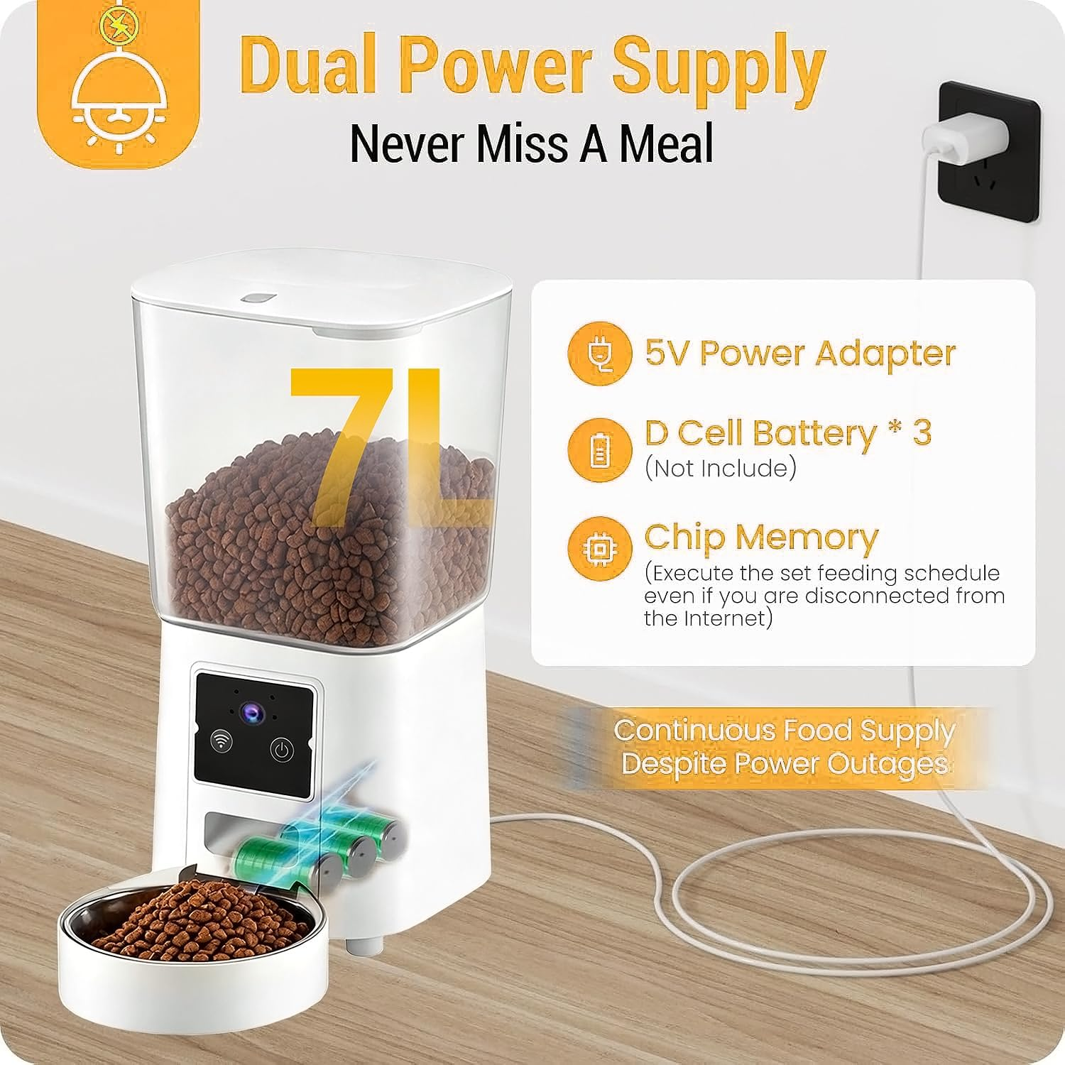 VIC Automatic Cat Feeder with 2K Camera: 5G Wifi Automatic Dog Feeder with Night Vision,Cat Food Dispenser with 7L Large Food Storage Container for Multiple Pet,Detachable for Easy Clean image number 5