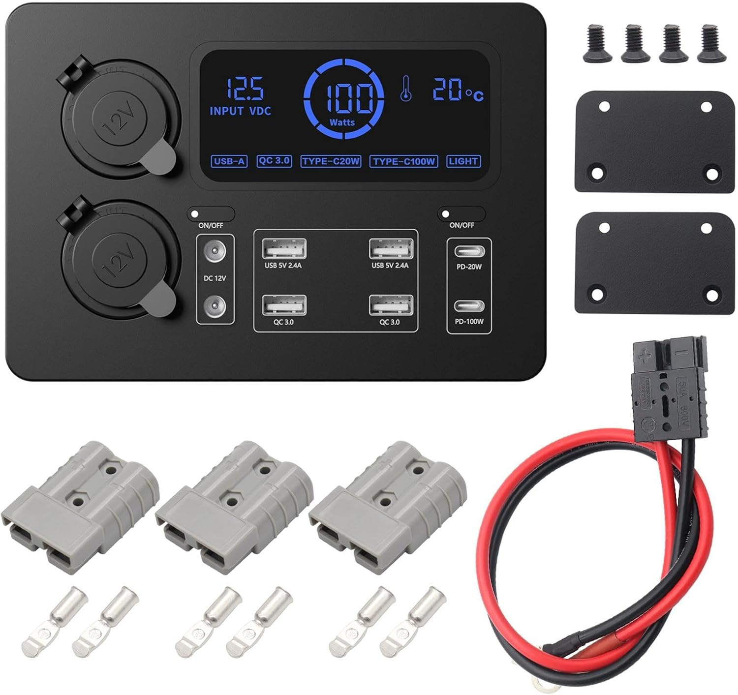FJMQHU 12V Power Box with 4 X, 6 X USB and 2 X 12V Sockets, Quick Charger 3.0 for Camping, Fishing, Outdoor, Emergency, Boat, Power Box