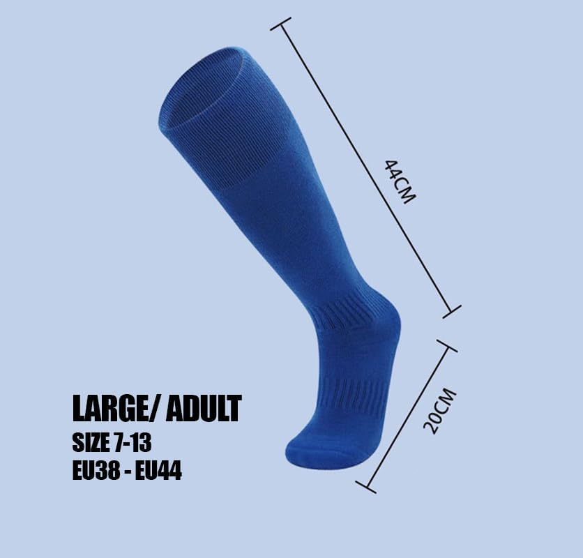 1STLY FITNESS - Socks Knee High 1 Pair Large SIZE 7-13, EU38 - EU44 Adults Soccer Football Hockey Rugby Sports Sweat Wicking Slip Proof Plain Colours