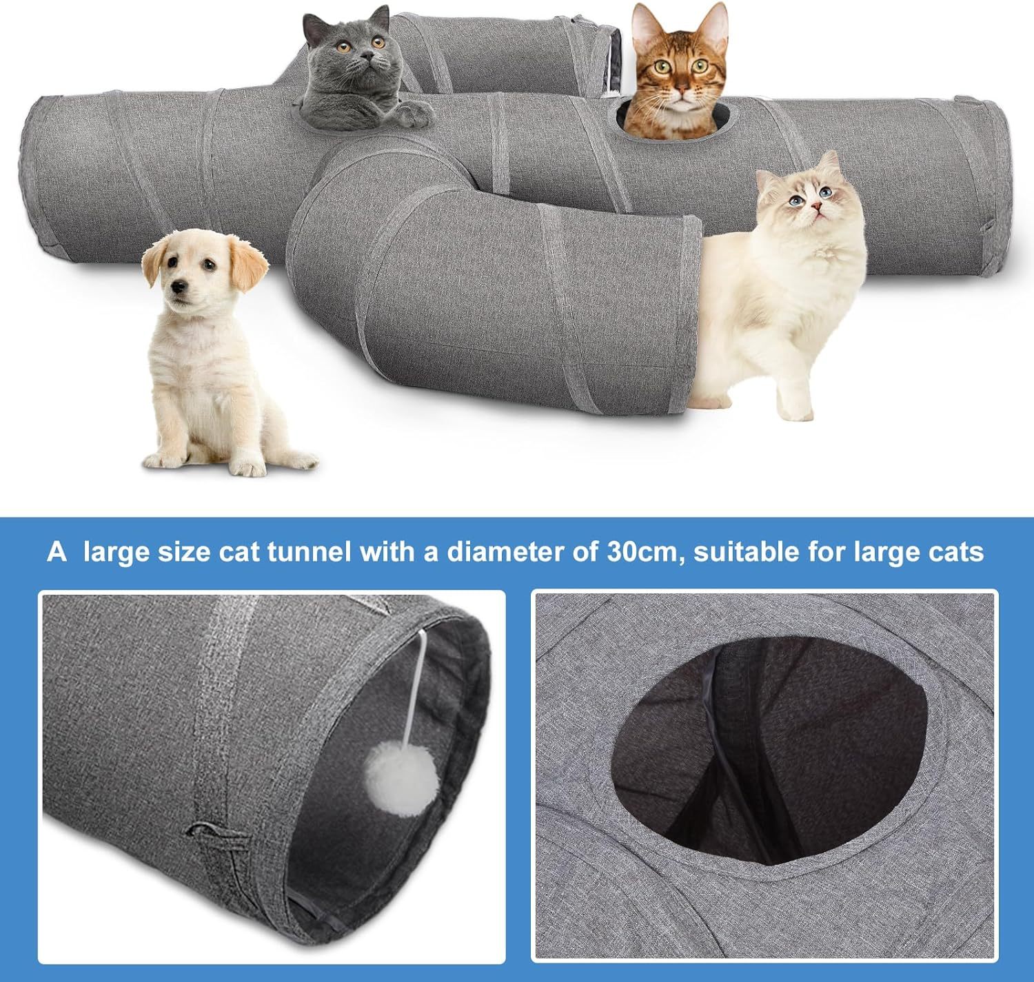 Ownpets Cat Tunnel Large 30CM Sturdy Oxford Fabric Cat Tunnel Toy, Cactus Shape Collapsible Cat Tunnels for Indoor Cats,Interactive Peek Hole Pet Tunnel Tube with Cat Wand Toy image number 4