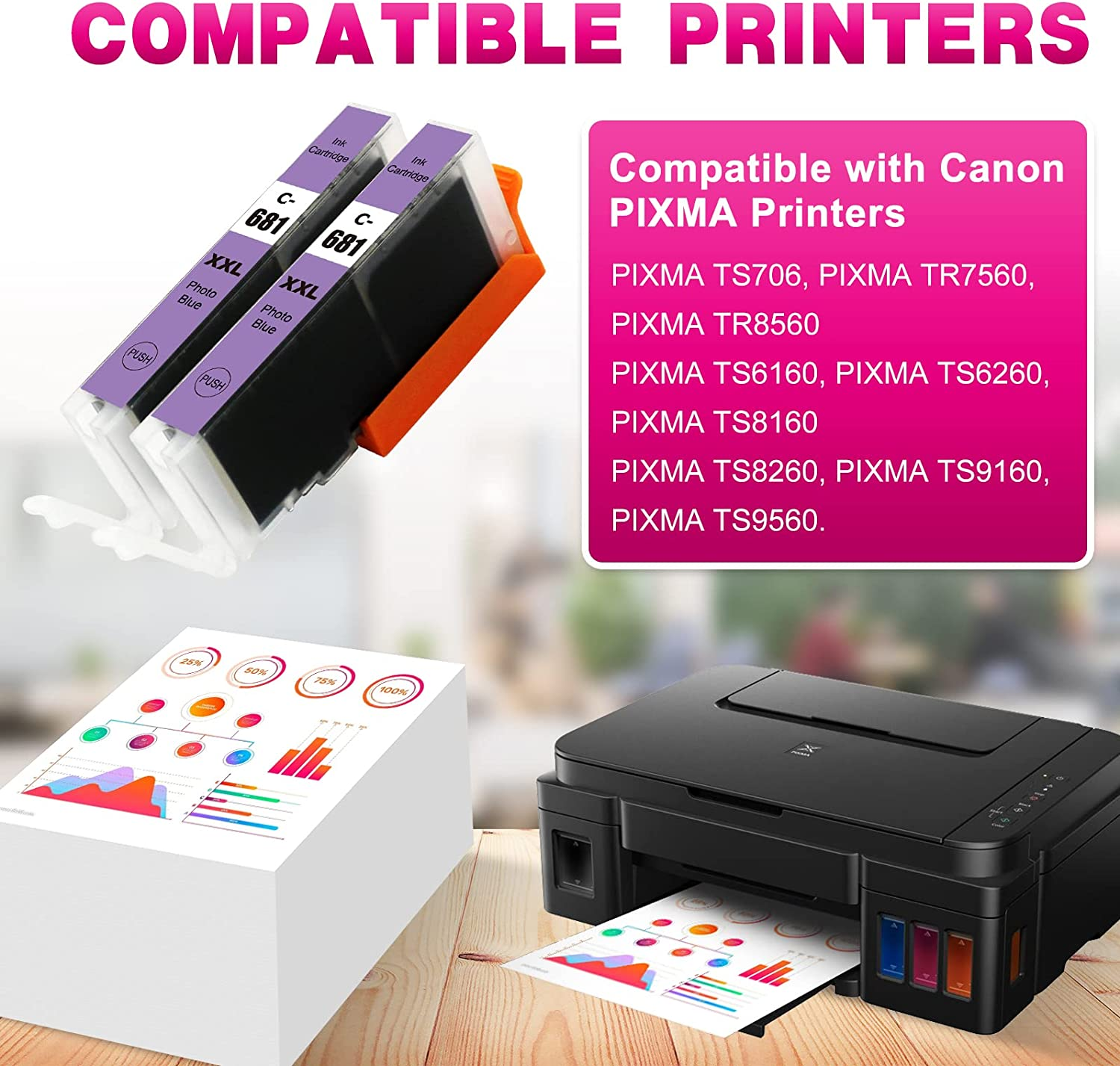 Greenark Compatible Canon 680 681 Ink Cartridge PGI-680 XL CLI-681 XL Ink Replacement for Canon PIXM TR7560 TR8560 TS6160 TS6260 TS8160 TS8260 TS9160 TS9560 TS706 (2 Photo Blue) image number 5