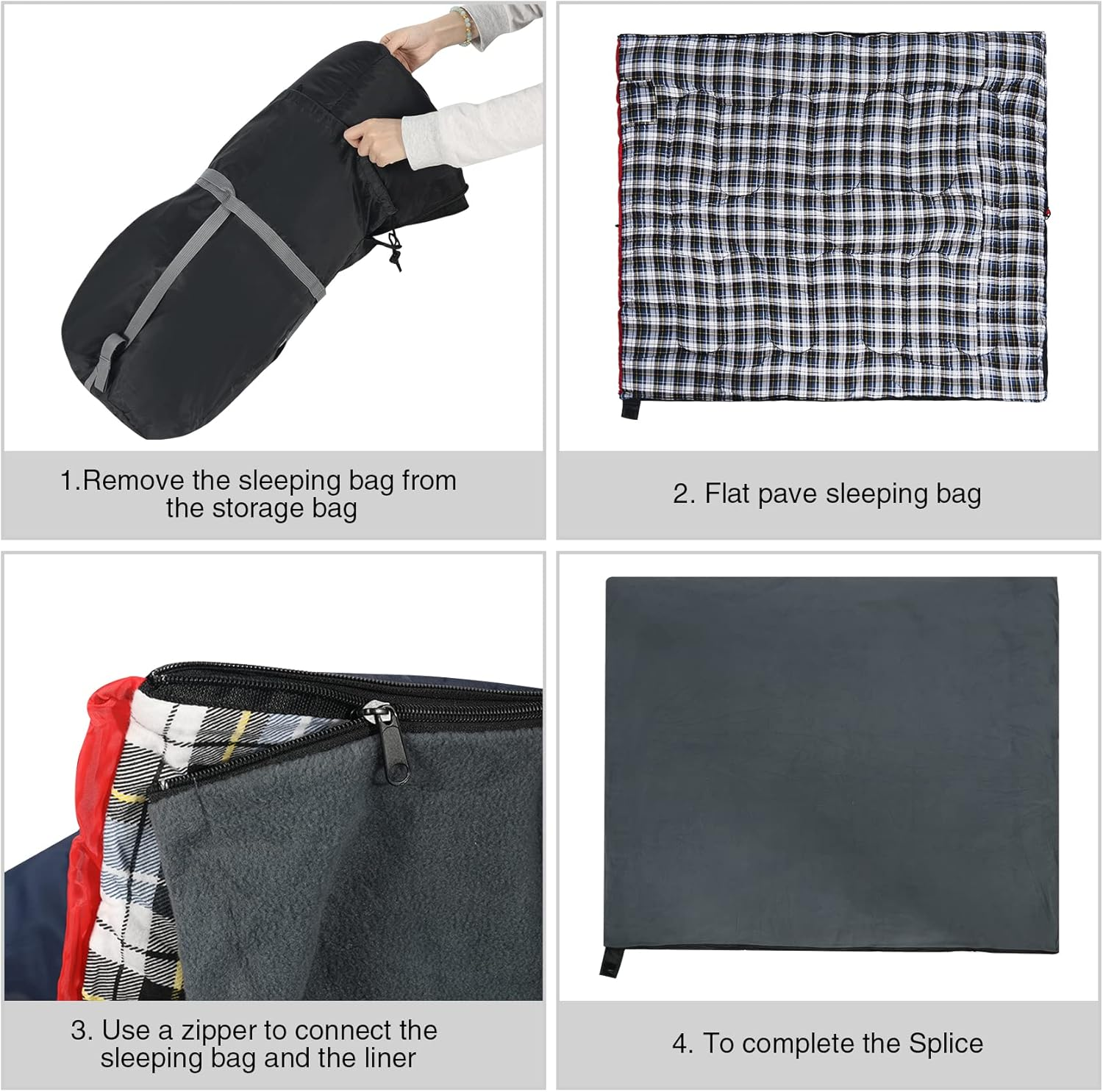 REDCAMP Cotton Flannel Sleeping Bags for Camping, 41F/5C 3-4 Season Warm and Comfortable, Envelope Blue with 2/3/4Lbs Filling (75"X33") - Blue With 4Lbs Filling image number 6