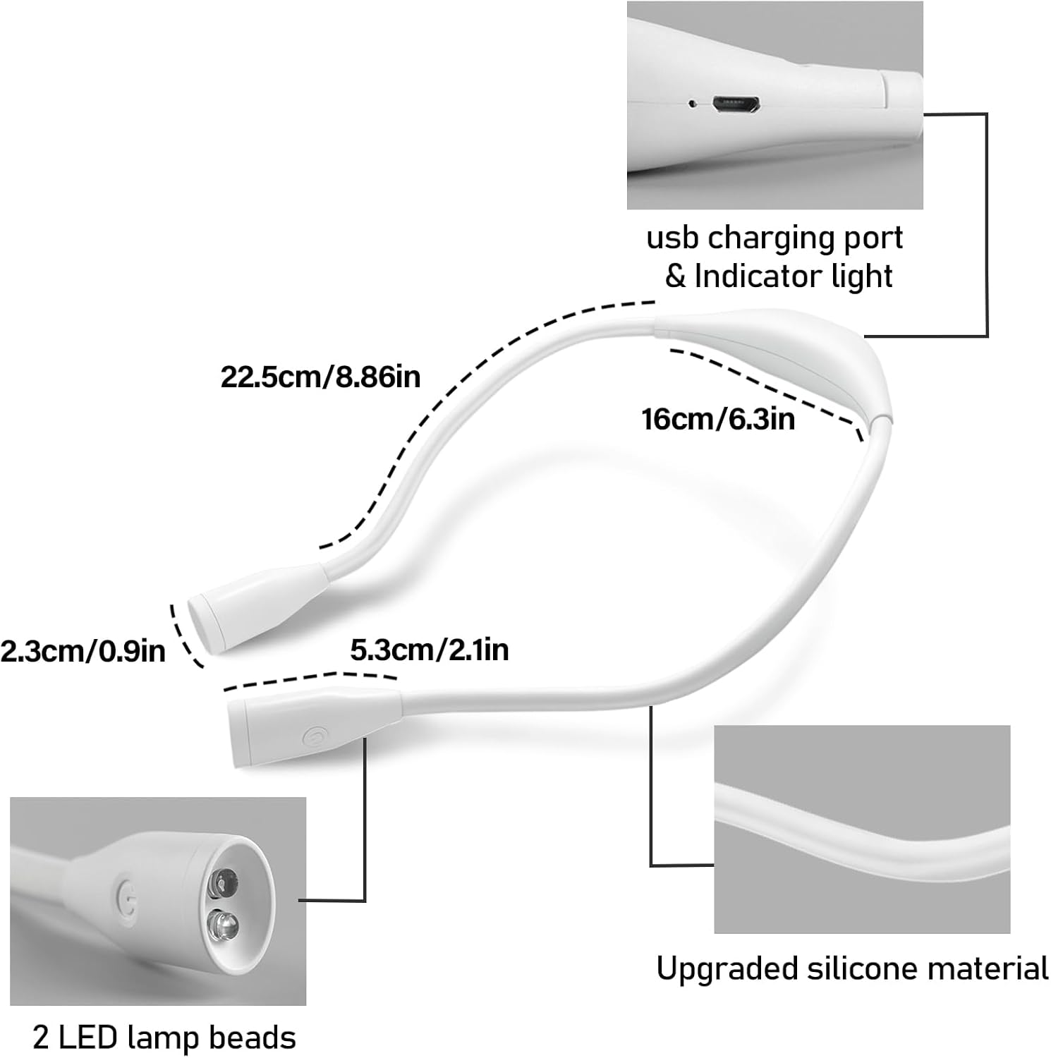 TINYOUTH White Neck Lamp for Reading, 1000Mah USB Rechargeable Book Neck Light Knitting Light with 3 Light Modes Stepless Dimming for Fishing Repairing Sewing Craftwork Crocheting