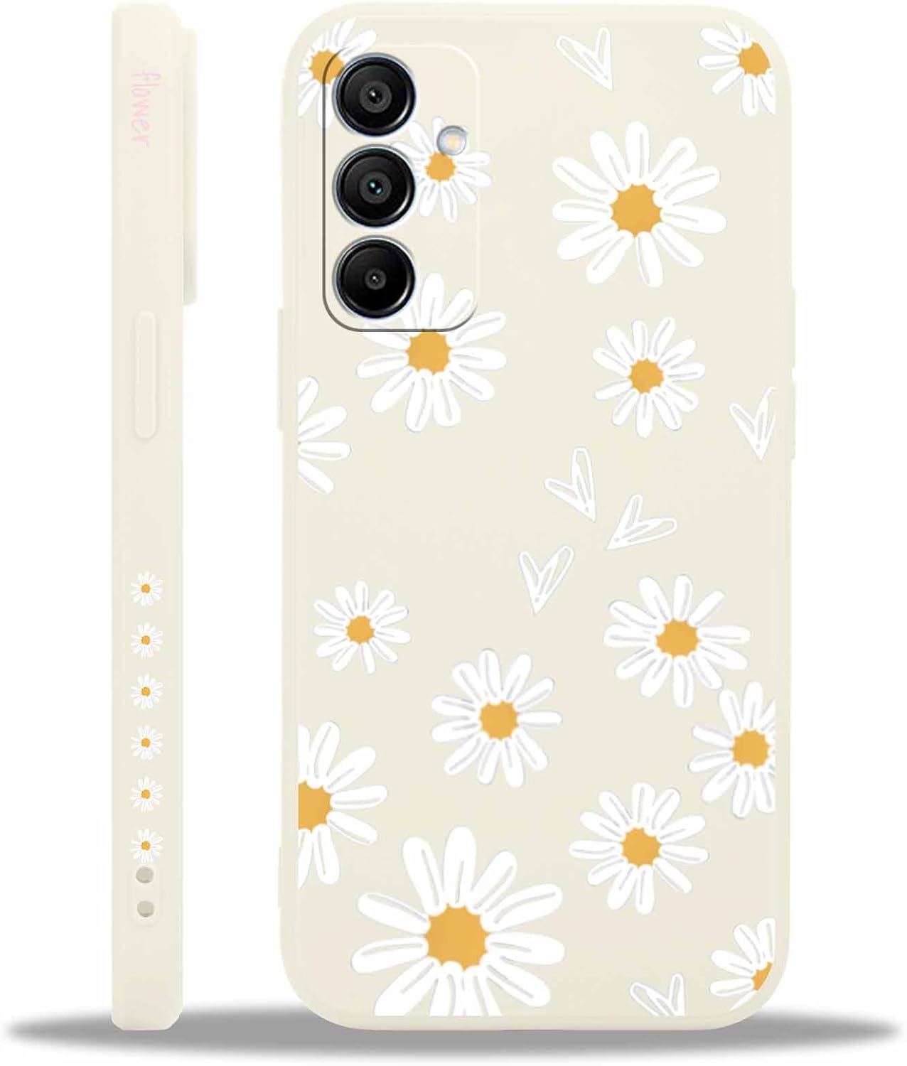 Yoedge Mobile Phone Case for Samsung Galaxy A55 5G Case, Aesthetic Flowers Daisy Heart Pattern Cute Design Girls Women Cover, Silicone Shockproof Case Scratch-Resistant Protective Case for Samsung A55