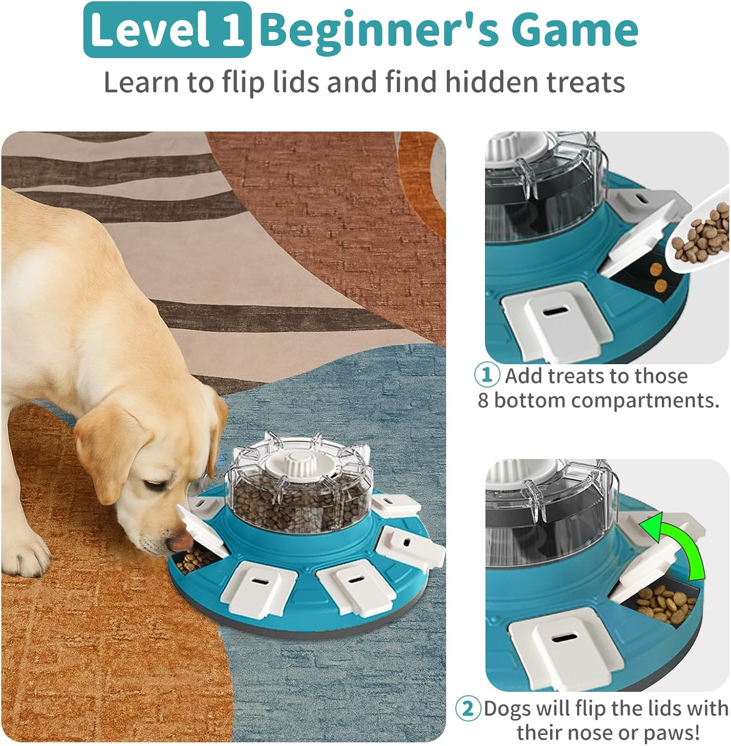 Interactive Dog Puzzle Toys - Treat Dispensing Slow Feeder Advanced-Level for Mental Stimulating and Boredom, Enrichment Dog Toy IQ Training for Small Medium Large Smart Dogs, Blue