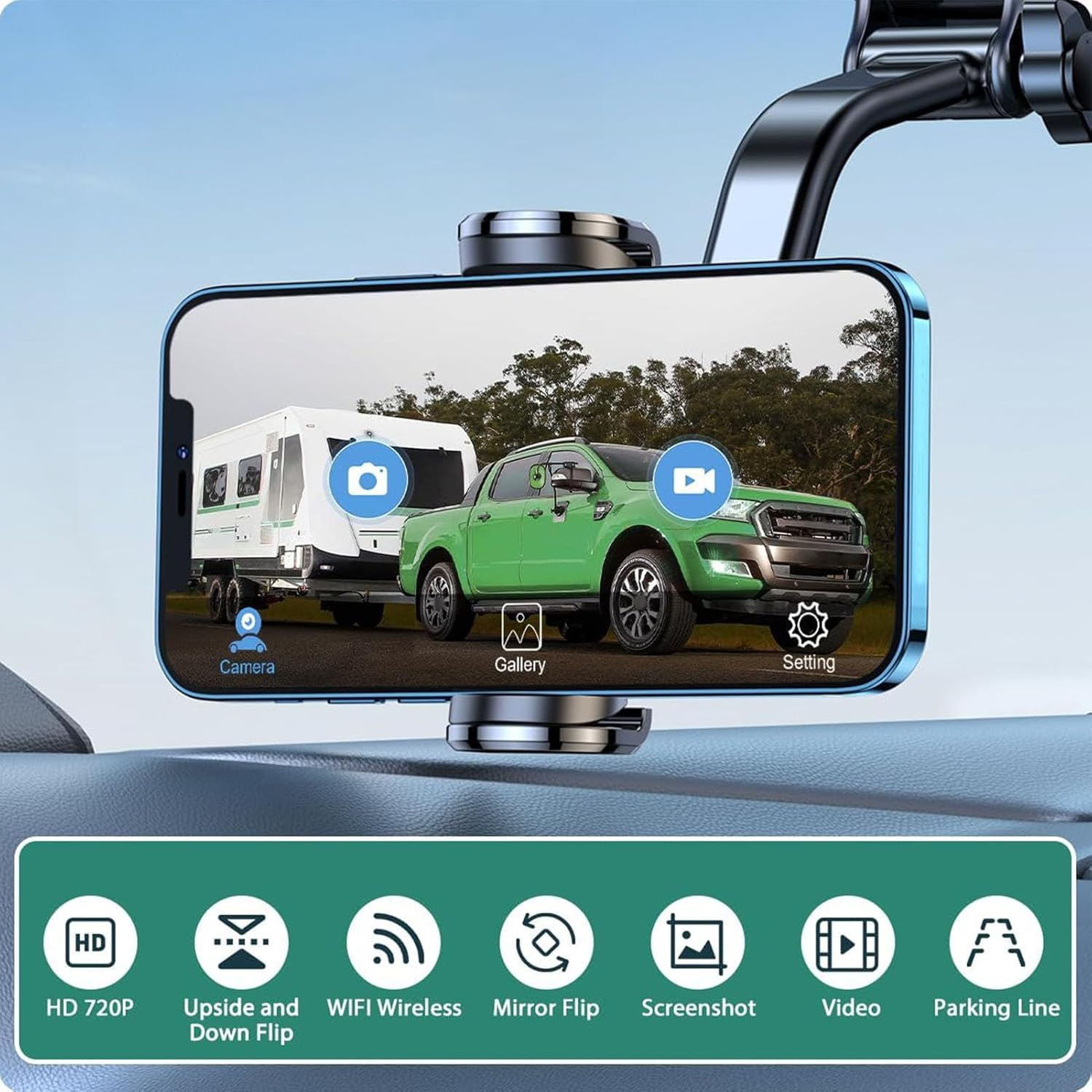 Backup Camera, Wire Less Fidelity Vehicle Backup Camera, HD 1080P 90 &deg; Wide Angle, Automatic Infrared Night Vision Lights, Rear Camera for Android & Ios image number 6