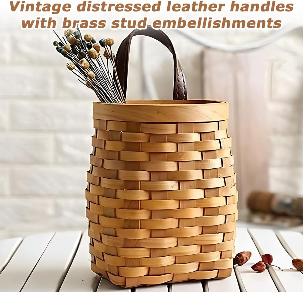 Rustic Woven Wood Hanging Basket, Small Vintage Style Woven Planter, Space Saving Organizer Basketry, Natural Finish, Farmhouse Charm, Perfect for Entryway image number 4