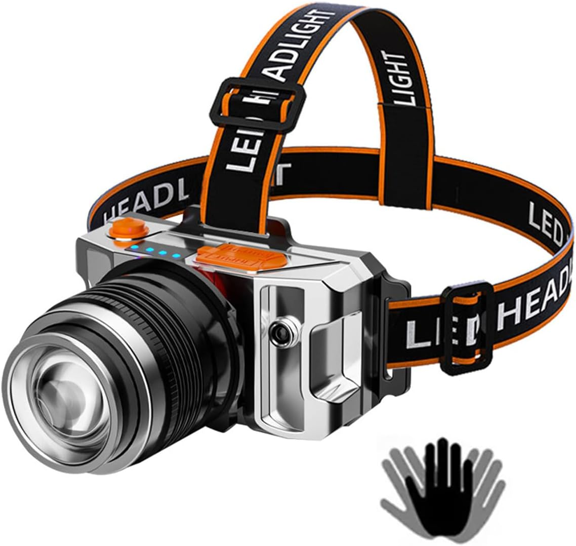 Hangdong Rechargeable LED Headlamp, Adjustable Focus Head Torch, 1200 Mah, Removable, 4 Light Modes, Lightweight Sensor Headlamp, Torch for Hiking, Camping, Running (1) image number 2