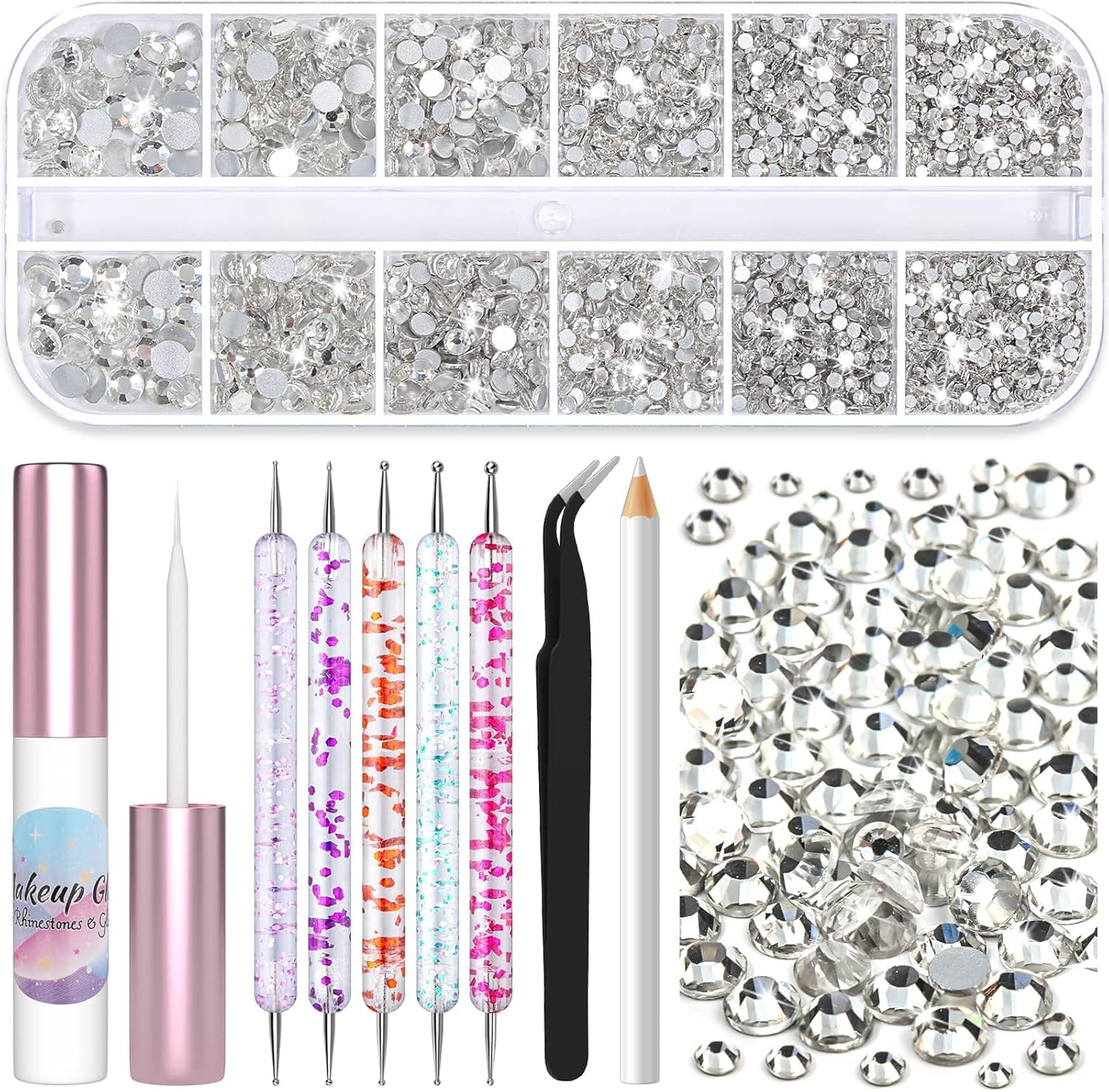 SFX Makeup Face Glue with Face Gems, Shynek 3600Pcs Flatback Eye Gems Hair Rhinestone Crystal with Tweezers Dotting Tools Skin Glue for Body Eye SFX Spirit Adhesive for Costume Cosplay image number 1