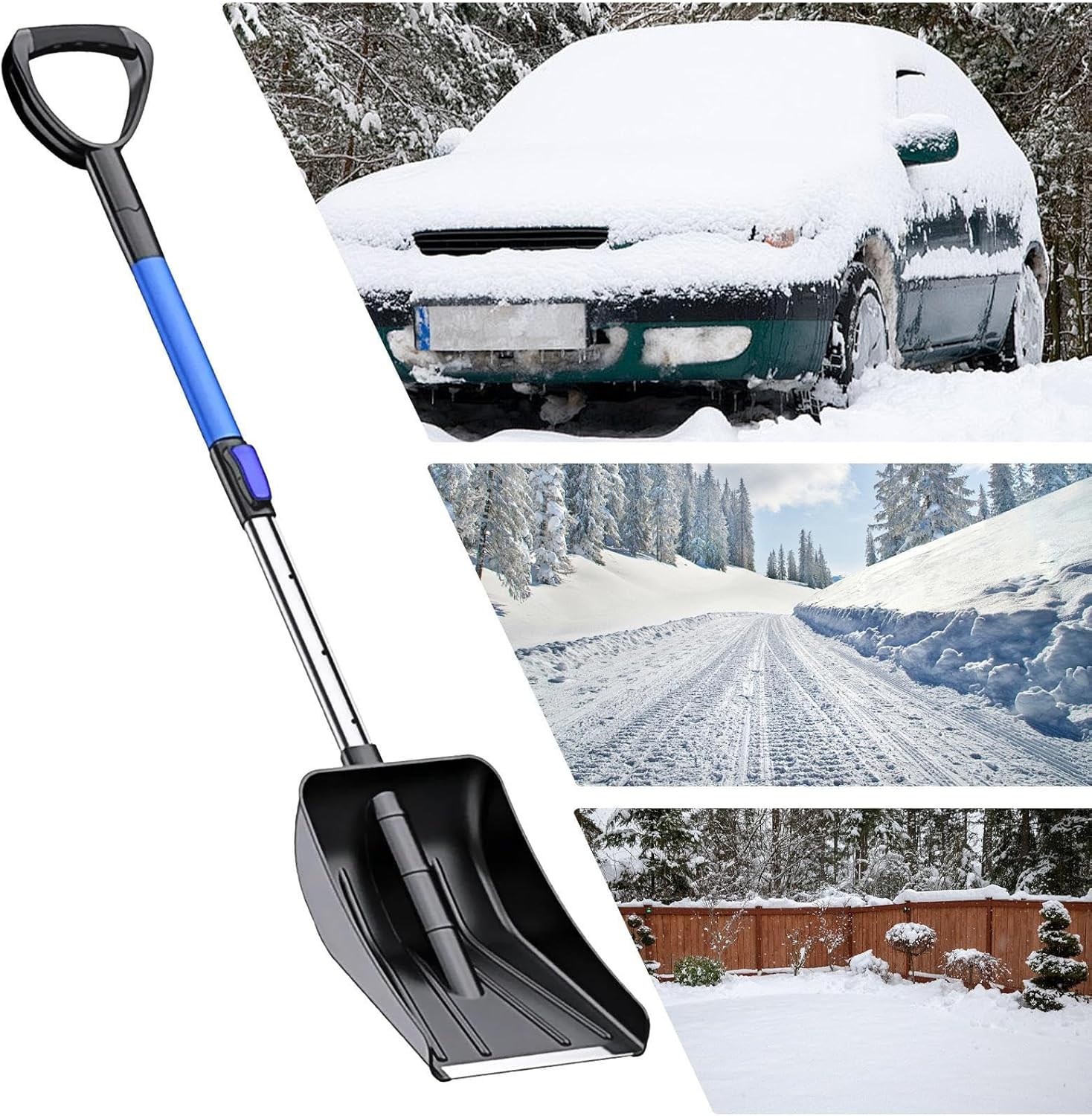 Snow Shovel | Telescopic Ergonomic Adjustable Gardening Supplies | Snow Plow Shovel - for Cleaning Winter Walkway Pathway Yard Courtyard Home Garden Lawn Outdoor Garage Truck Vehicle image number 3