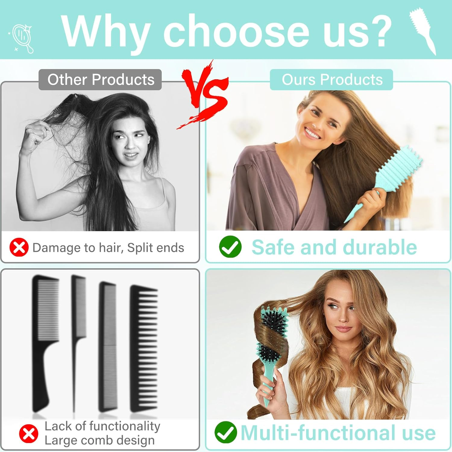 Curl Hair Brush for Detangling Curl Define Styling Brush for Curling Design Boar Bristles Hair Brush for Combing and Shaping Men and Women Hair Dryer image number 4