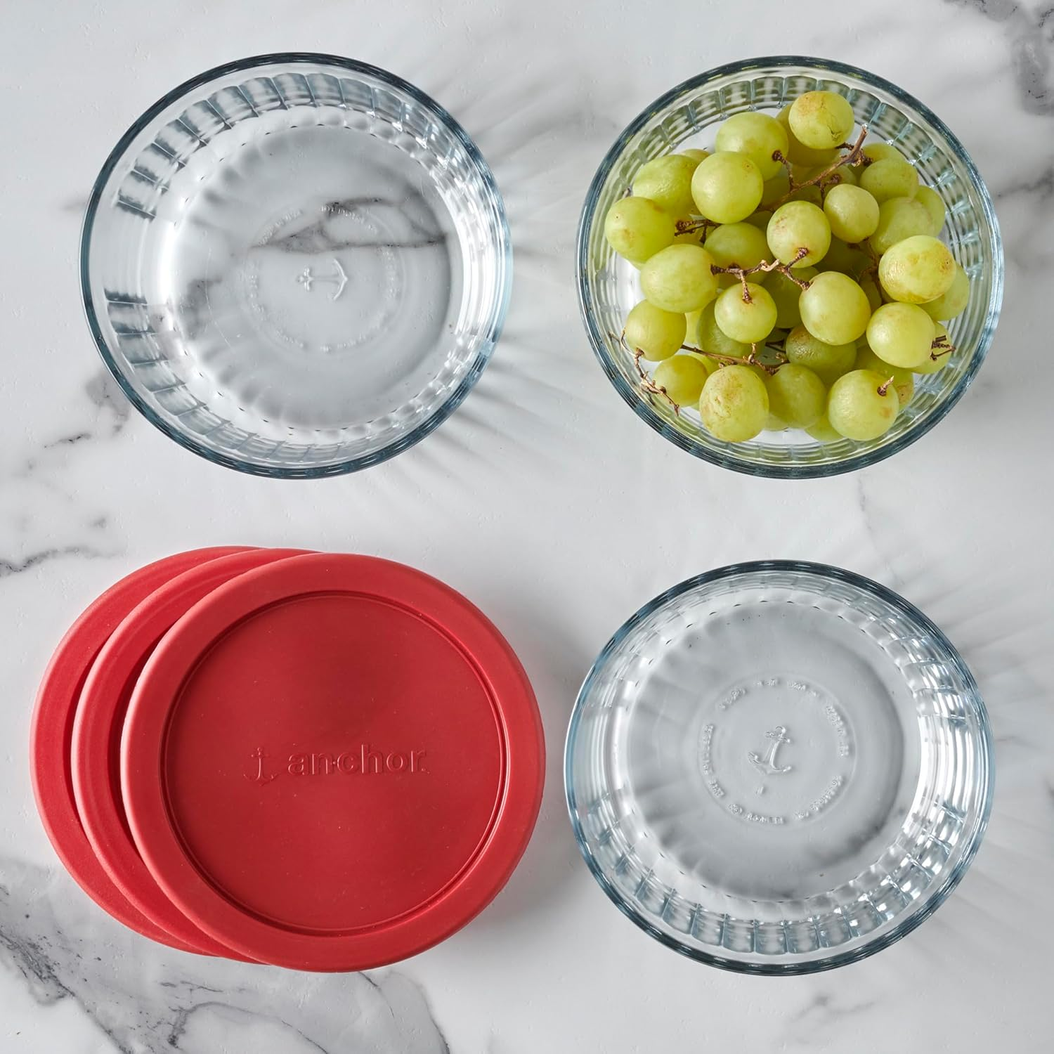 Anchor Hocking Sculptured Snugfit Glass Storage with Red Lids Set 6-Piece &ndash; Ideal for Prep, Reheat & Store &ndash; Durable Tempered Glass That Protects Food Flavors &ndash; 4 Cup Capacity Each image number 3