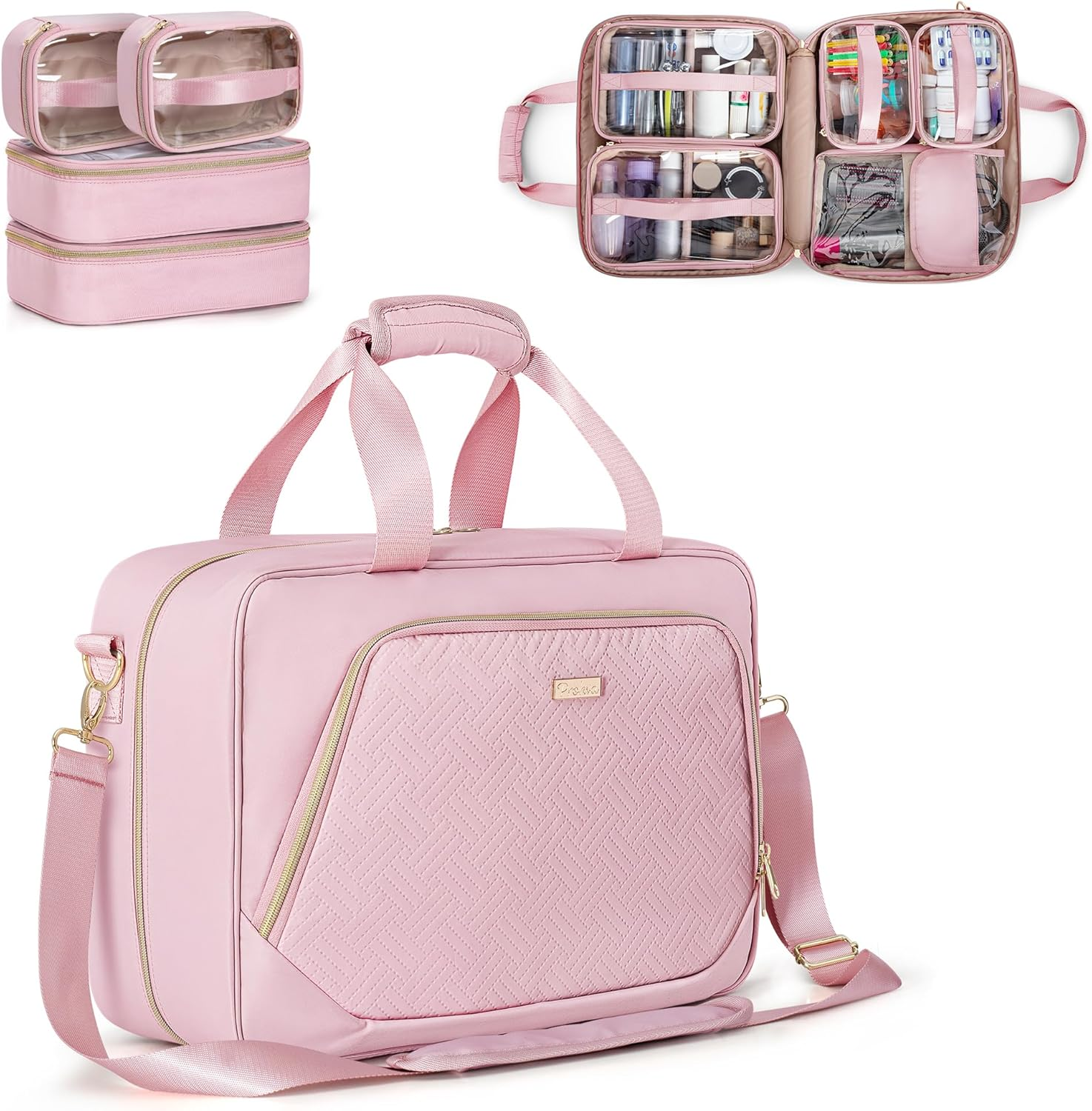 Prokva Extra Large Toiletry Bag for Women with 4 Individual Cases, Black, Classic