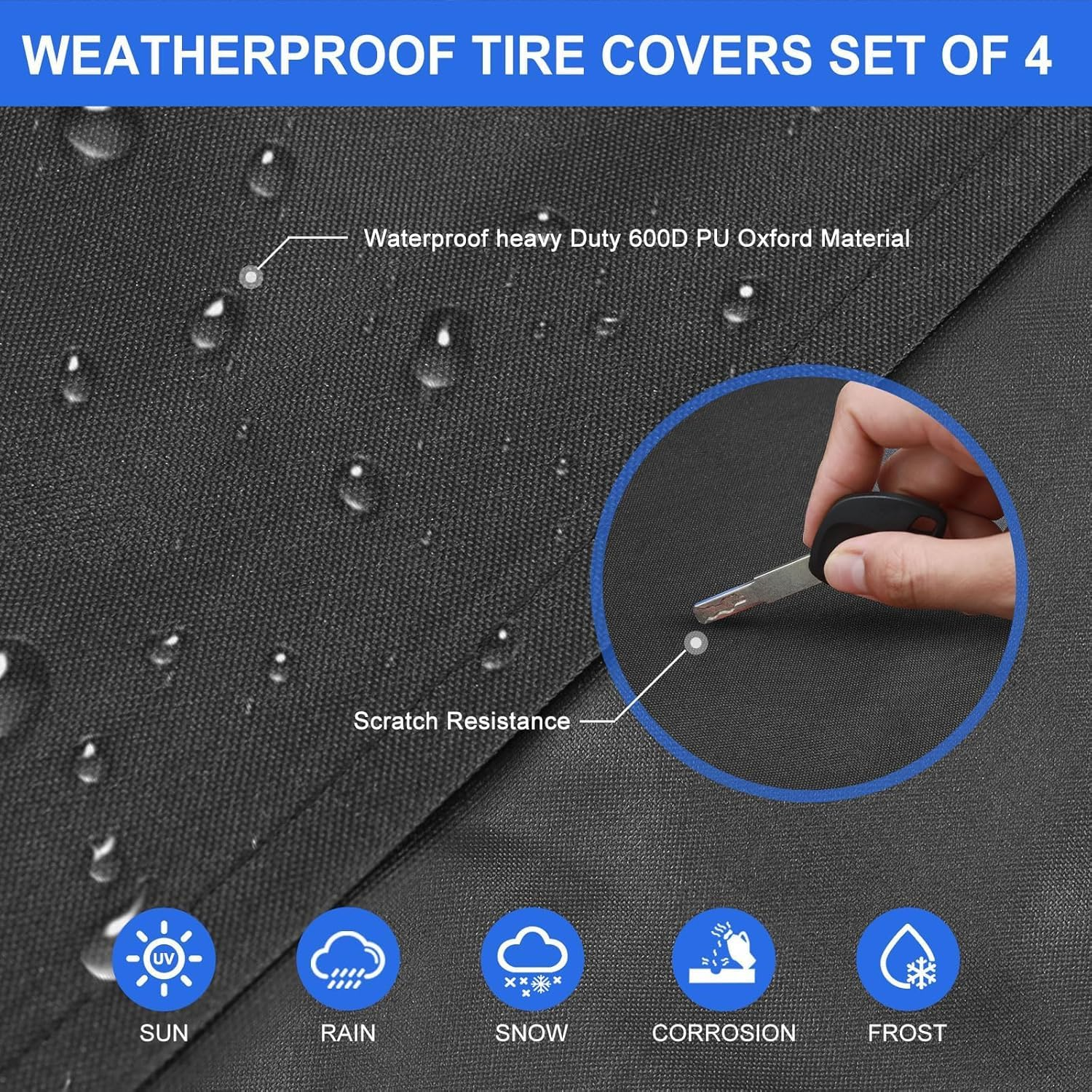 Zettum Pack of 4 Tyre Covers for Total Wheel Diameter 33-35 Inch (83-88 Cm), Wheel Cover 600D Oxford PU Coating Heavy Duty & Waterproof Replacement Wheel Covers for Vehicle, SUV, Van, MPV image number 1