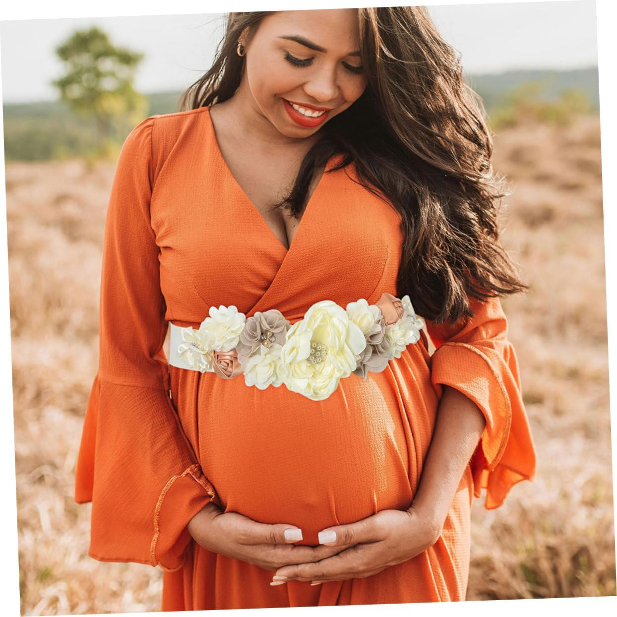 2Pcs Maternity Sash Belly Band Supportive Photo Prop for Showers Gender Reveal Parties and Maternity Celebrations Comfortable Fit Floral Design image number 6