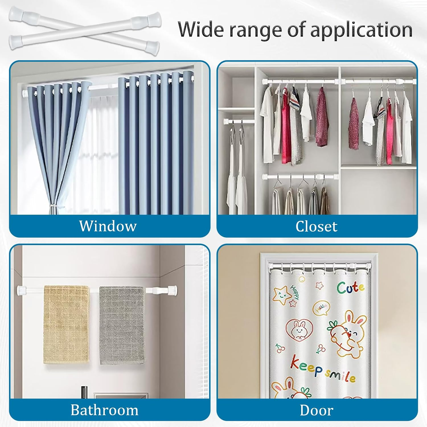 Sgphrzlt Adjustable Sliding Glass Patio Door Security Bar, 40-70Cm Extendable Small Tension Rods, Anti-Slip Window Safety Lock Bars, No Drill Short Curtain Rod, 2 Pack - 2 Pack image number 5