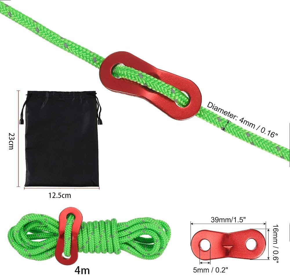 8PCS Reflective Tent Guy Ropes with Aluminium Tensioner, 4Mm X 4M Heavy Duty Camping Rope for Tent and Tarp and Outdoor, High Visibility Paracord Guyline Green image number 6