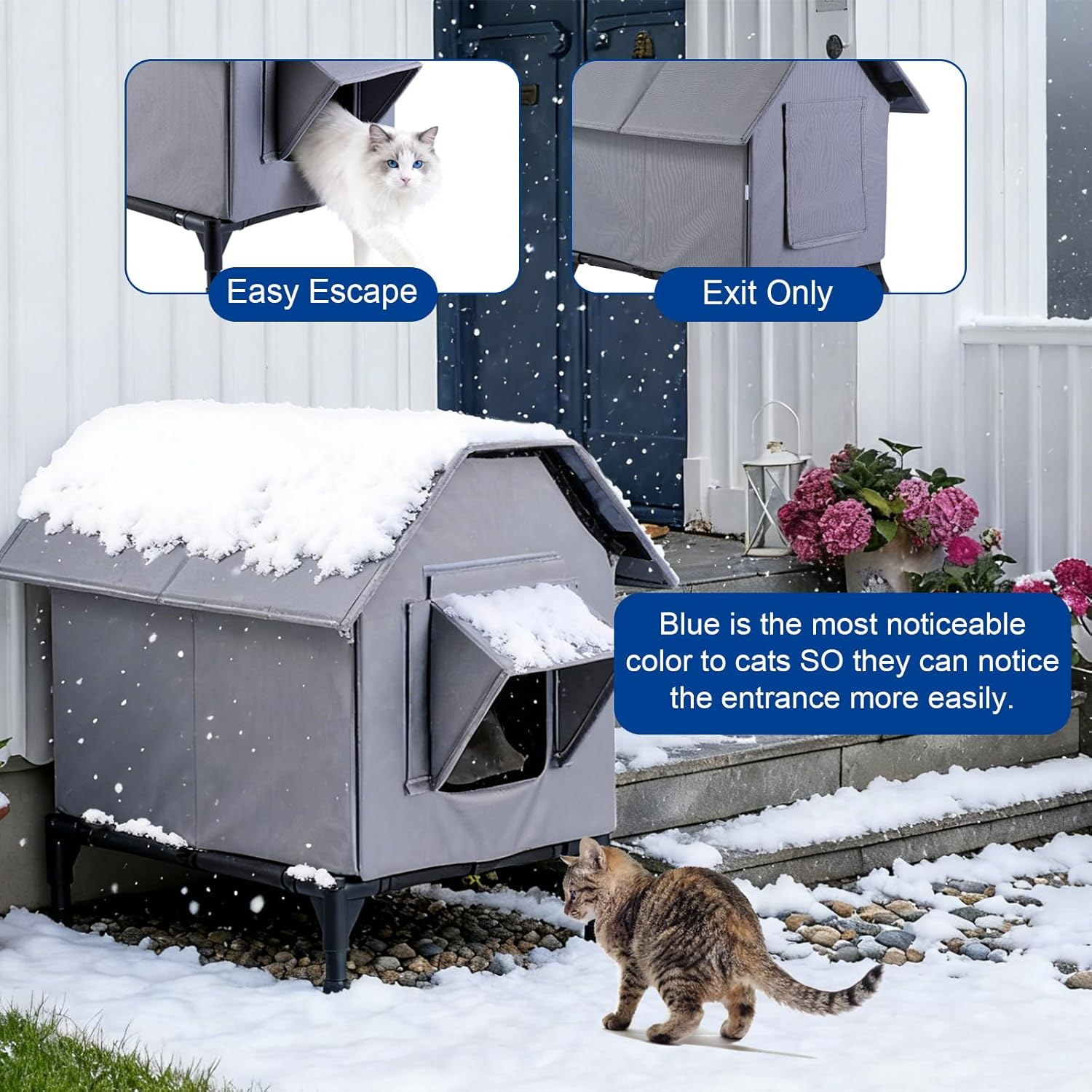 Outdoor Cat House, Outdoor Waterproof Cat House, Large Cat Shelter, Pet House with Elevated Base, Feral Cat Shelter, Insulated Pet Tent Feral Cat Kennel for Multiple Cats and Small Dogs image number 5