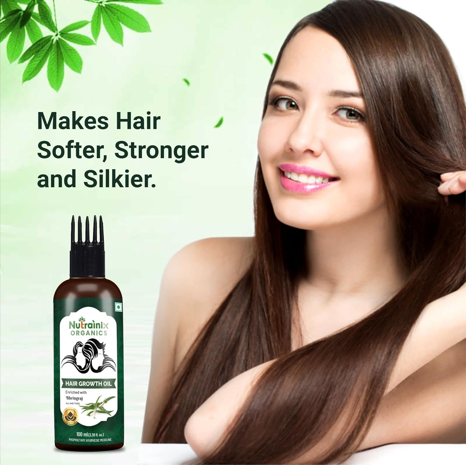 Nutrainix Organics Hair Growth Oil | Hair Fall Control Oil | Hair Oil for Silky and Strong Hair | Bhringraj Hair Oil Prevents Hair Fall Suitable for All Hair Types - 100 Ml image number 2