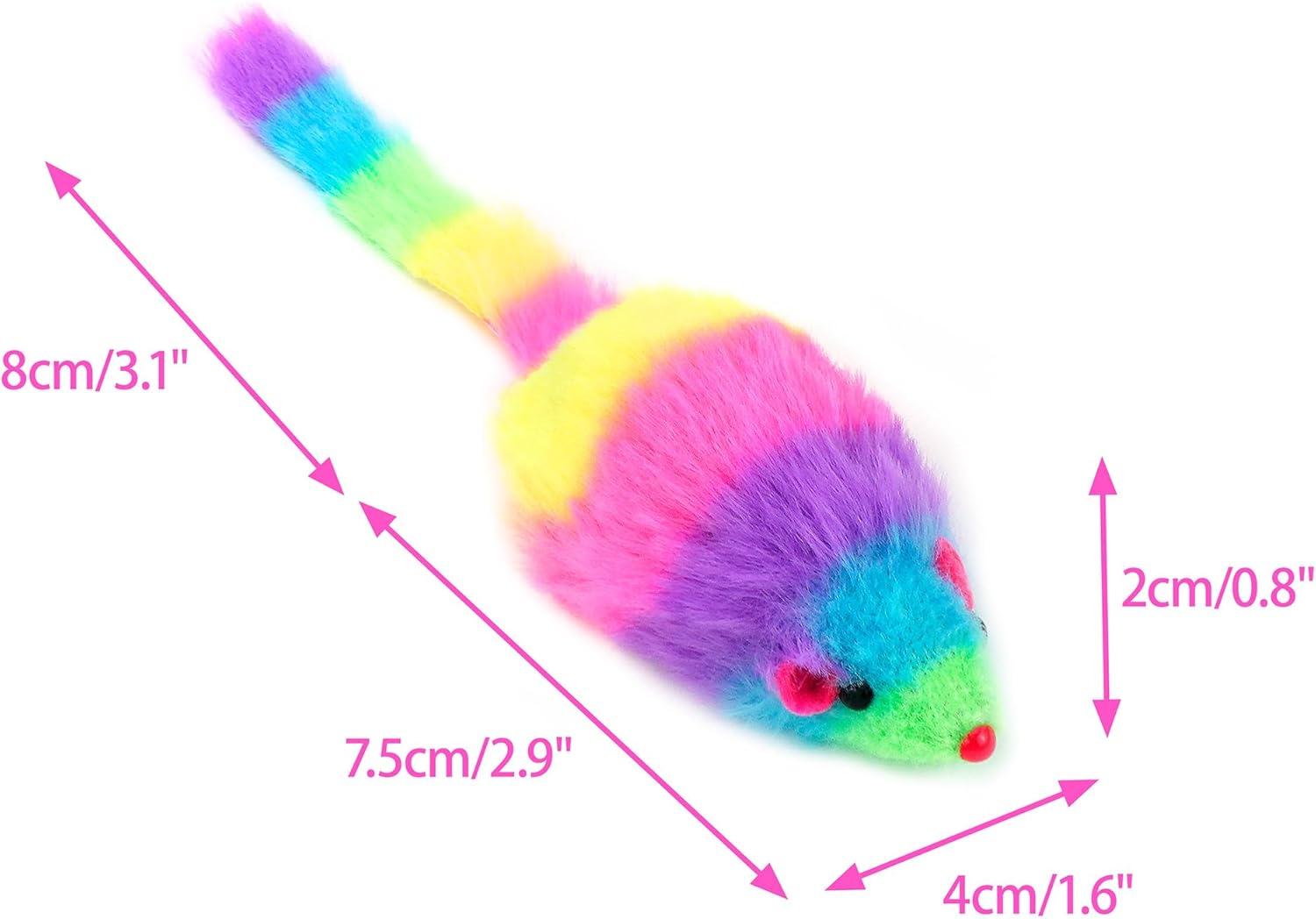 CHIWAVA 24PCS 2.8" Rainbow Color Furry Cat Toy Mice with Rattle Kitten Mouse Interactive Play