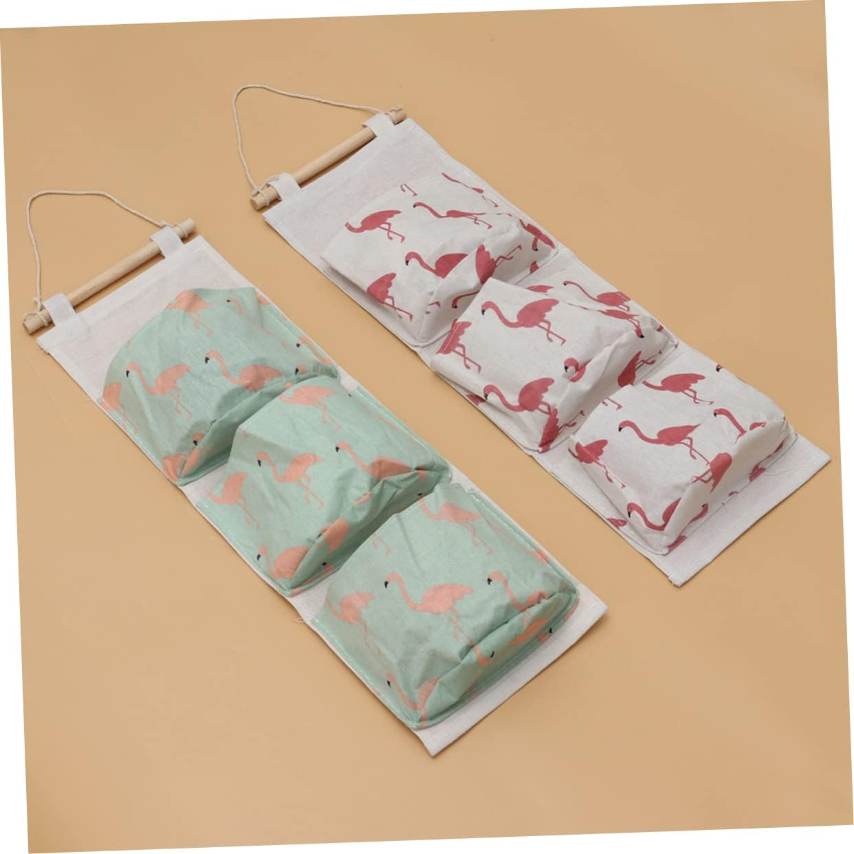 Hohopeti 2Pcs Flamingo Canvas Storage Bag Wall Hanging Storage Cotton Fabric Home Organizer Easy to Use image number 5
