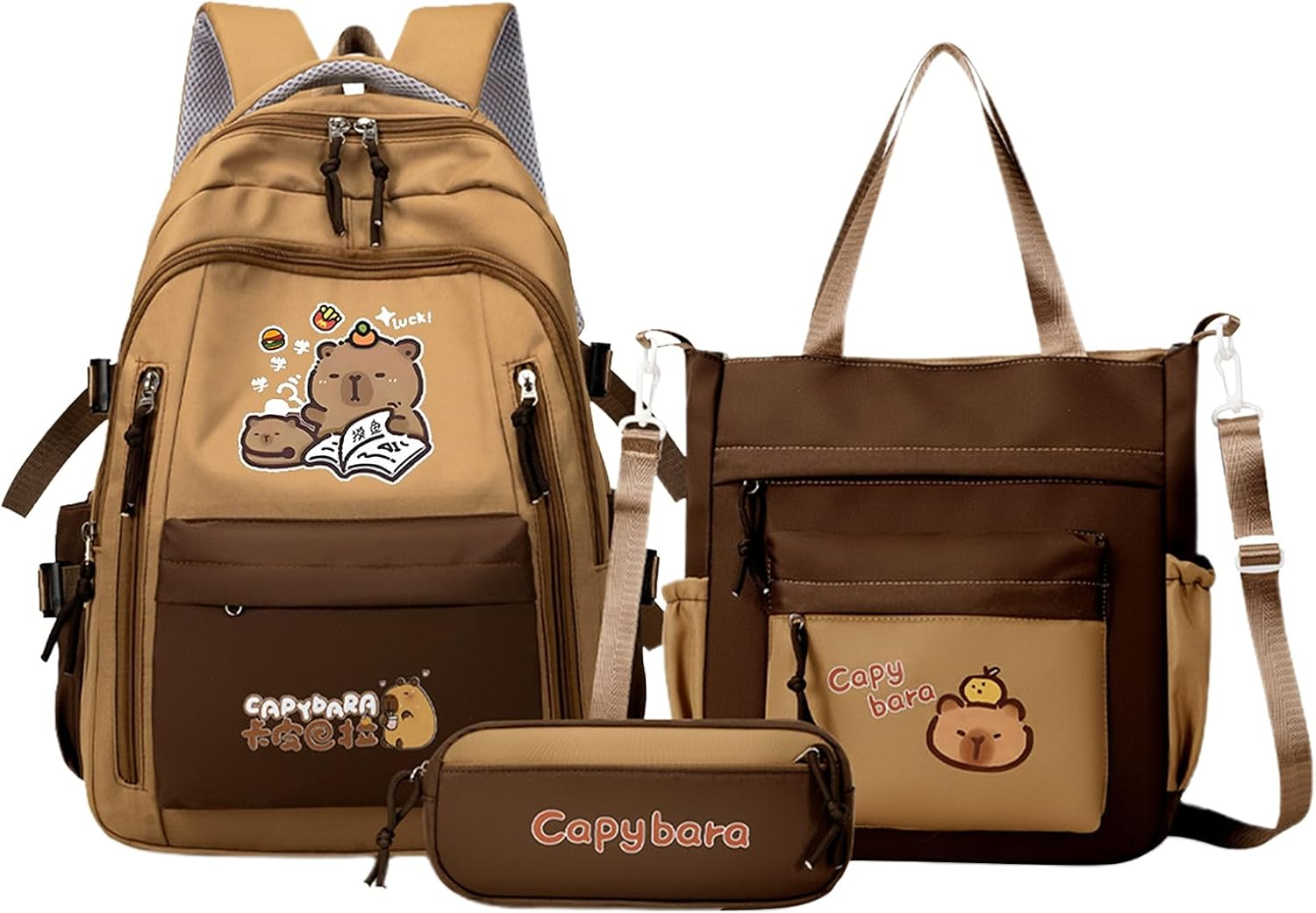Capybara Bag - Cartoon Bookbag with Pencil Case and Tote Bag,Aesthetic Laptop Bookbag for Students Girls Daily Travel School Companion