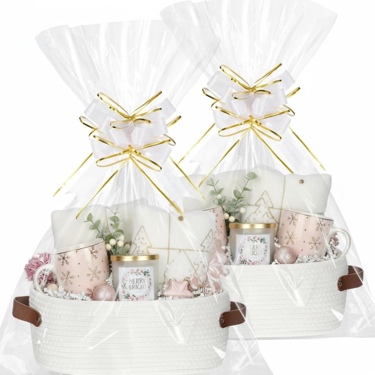 Colingmill 2 Pack Small Baskets for Gifts Empty with Handle Woven Basket with Bags and Ribbons Empty Storage Box Pet Toy Organizer for Baby Birthday Wedding Presents(White,13 X 8 X 6 Inch) image number 3