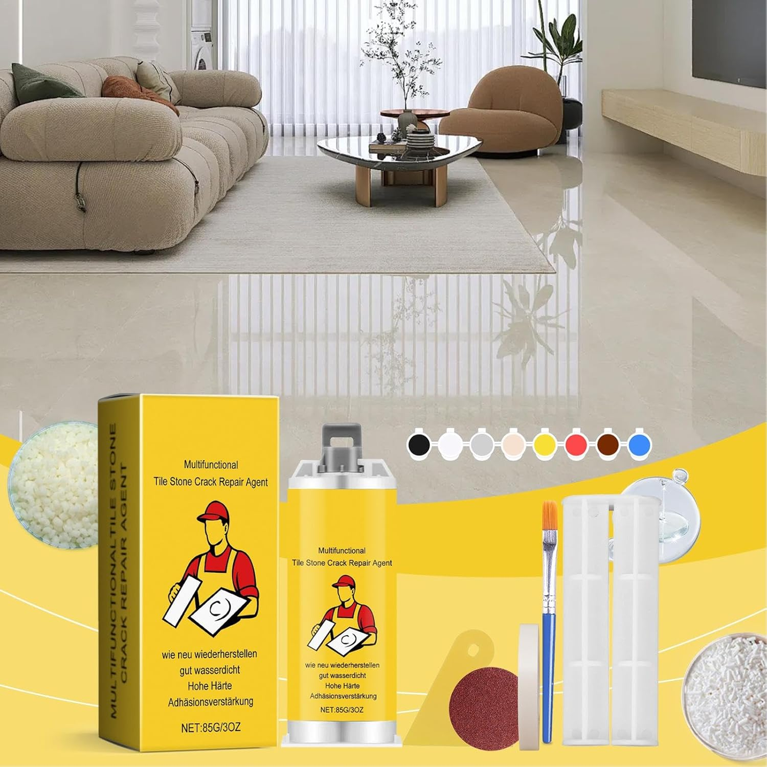 Marble Chip Repair Kit - Repair Adhesive Tile Filler,Strong Adhesion Cracked Tile Filler, Professional Adhesive Tile Repair for Tile Chips, Cracks & Scratches image number 5