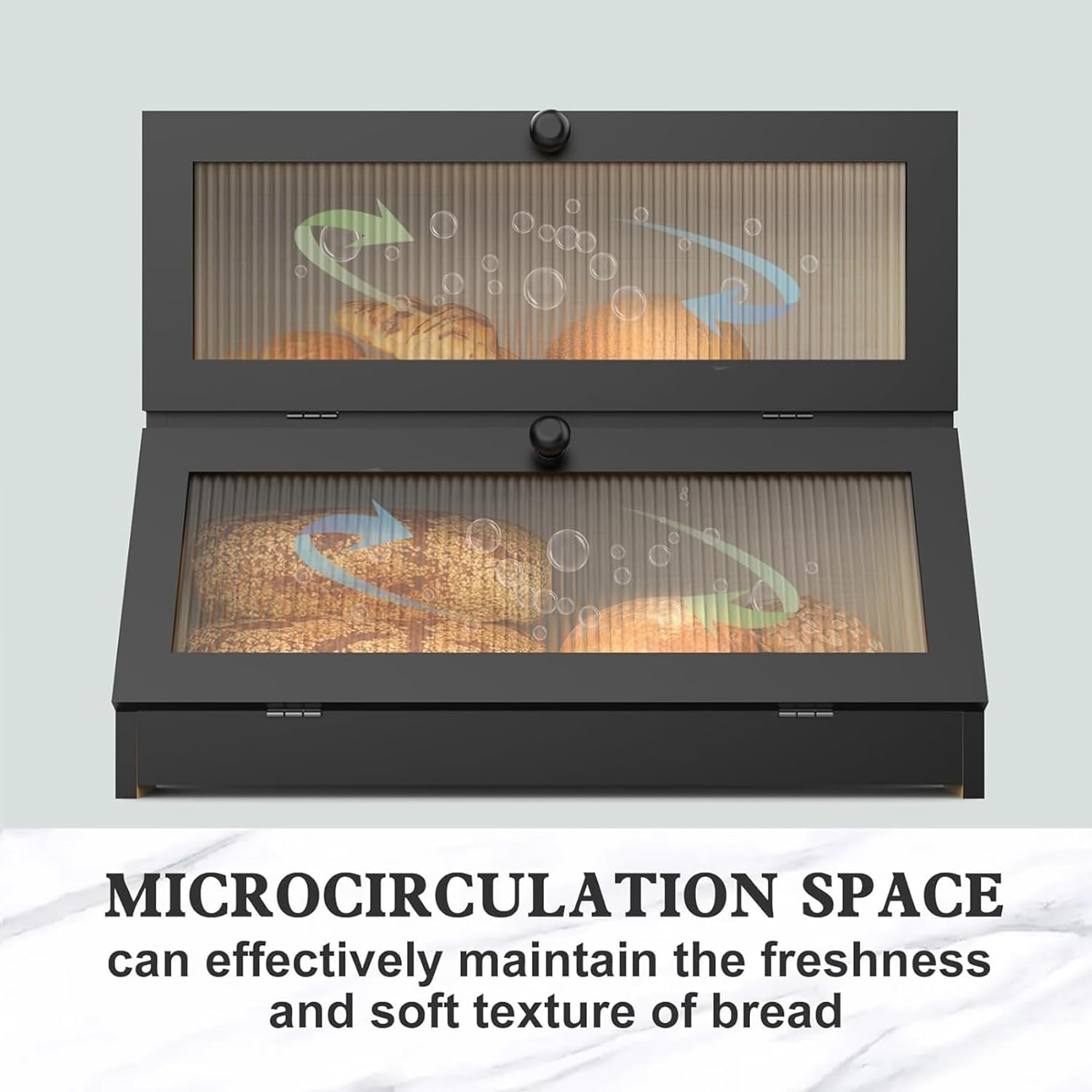 Black Bread Storage Container for Homemade Bread, Large Bread Box for Kitchen Countertop, Two Layer Farmhouse Breadbox Organizer for Kitchen Counter Corner, Cabinet, 39 * 24 * 32Cm image number 4