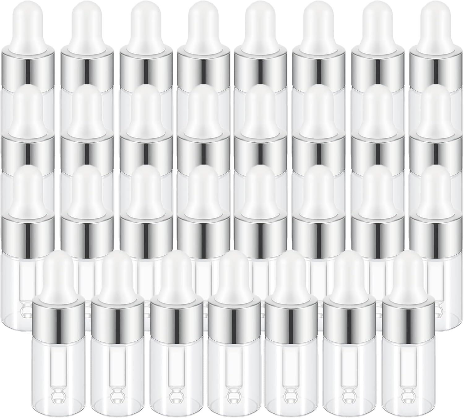 Easeen Sample Dropper Bottles, Mini Dropper Bottles with 2 Pcs Plastic Droppers for Traveling Essential Oils DIY Cosmetic Liquid Sample Perfume, Silver, 5ML-50PCS image number 1