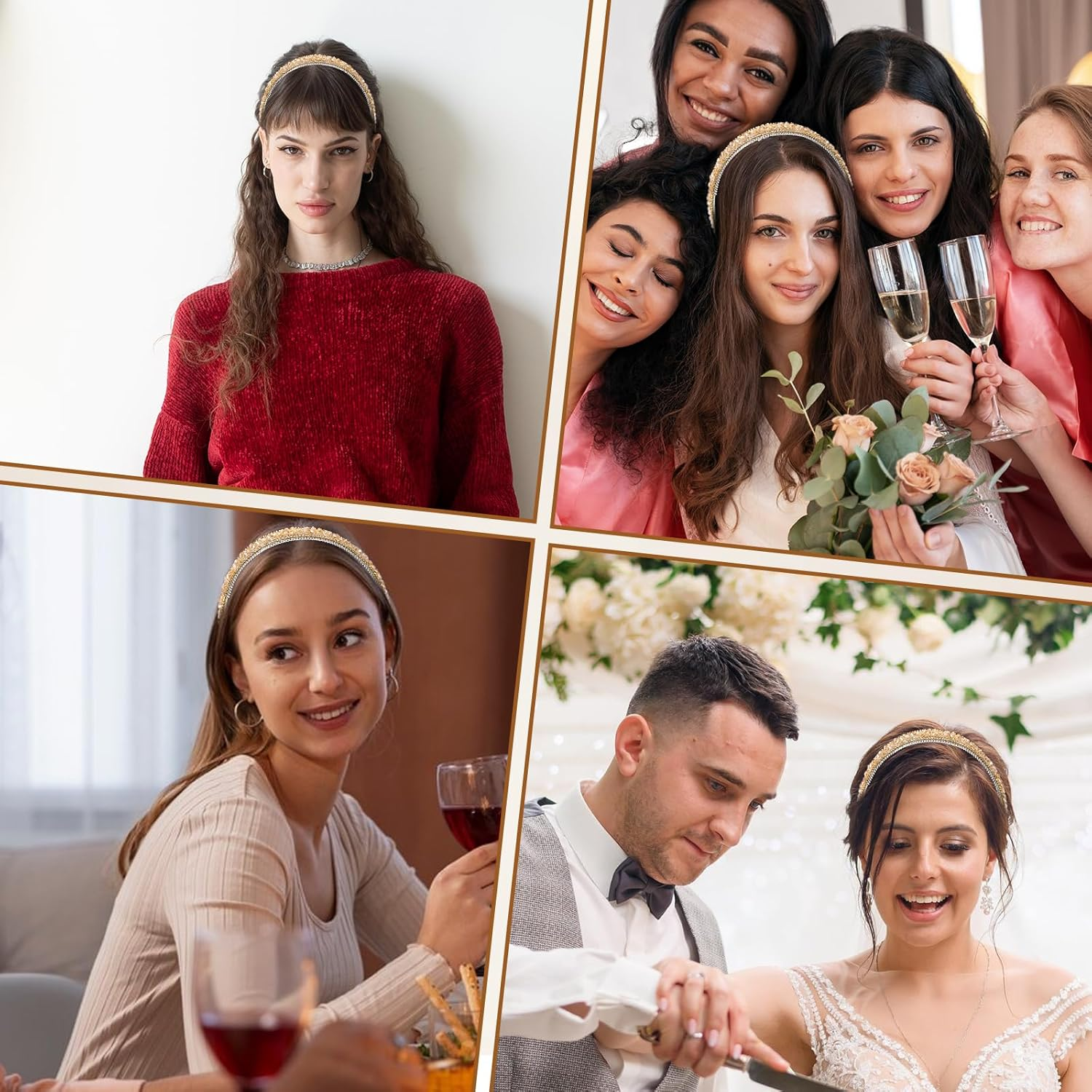 Rhinestone Headband, Sparkly Crystal Headband for Women Girls Non-Slip Glitter Diamond Headbands Bling Hair Styling Accessories for Party Birthday (Champagne) image number 2