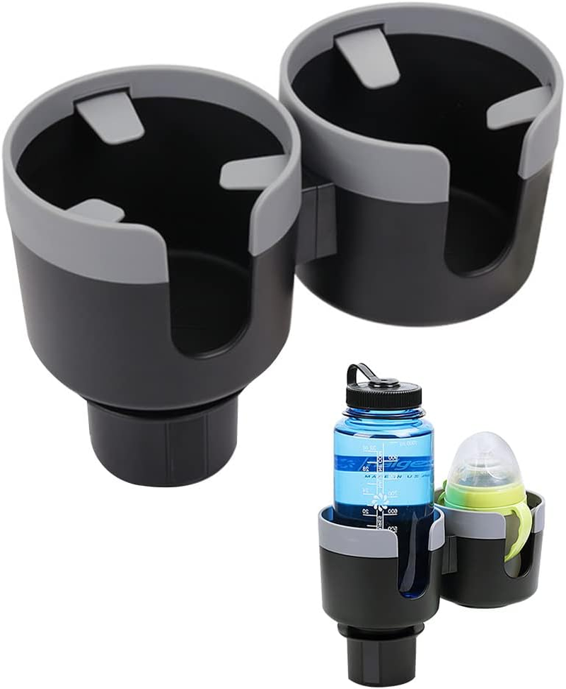 JINKEY Dual Cup Holder Expander for Car, 2 in 1 Multifunctional Large Car Cup Holder Expander Adapter with Adjustable Base, All Purpose Car Cup Holder for Bottles Cups Drinks Snack Organizer
