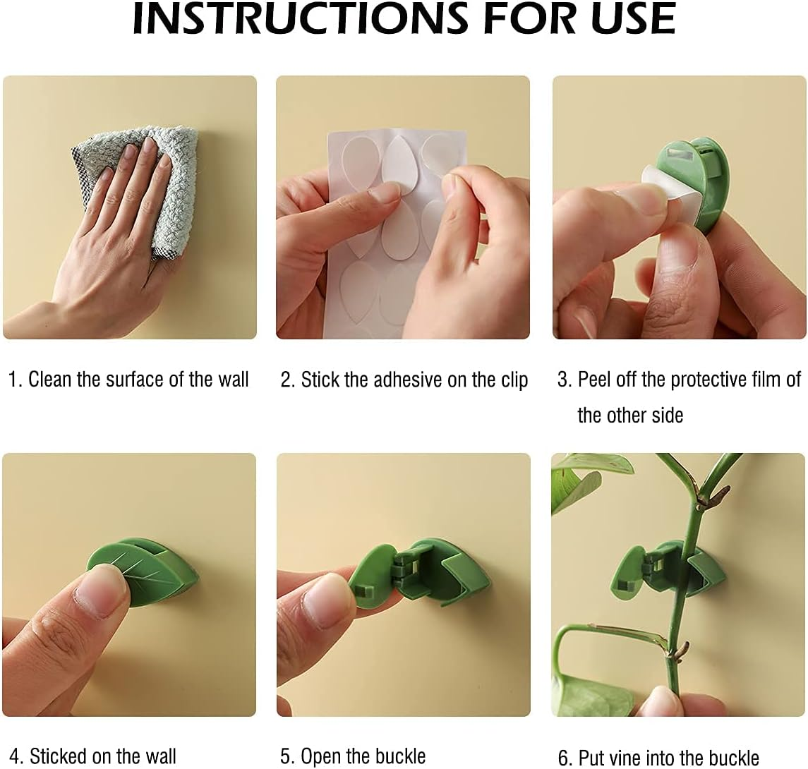 100 Pcs Plant Climbing Wall Fixture Clips Self-Adhesive Hook Vines Traction Clips Invisible Holder Garden Green Leaf Simulation Self-Adhesive Hook Wire Fixing Supporting image number 6