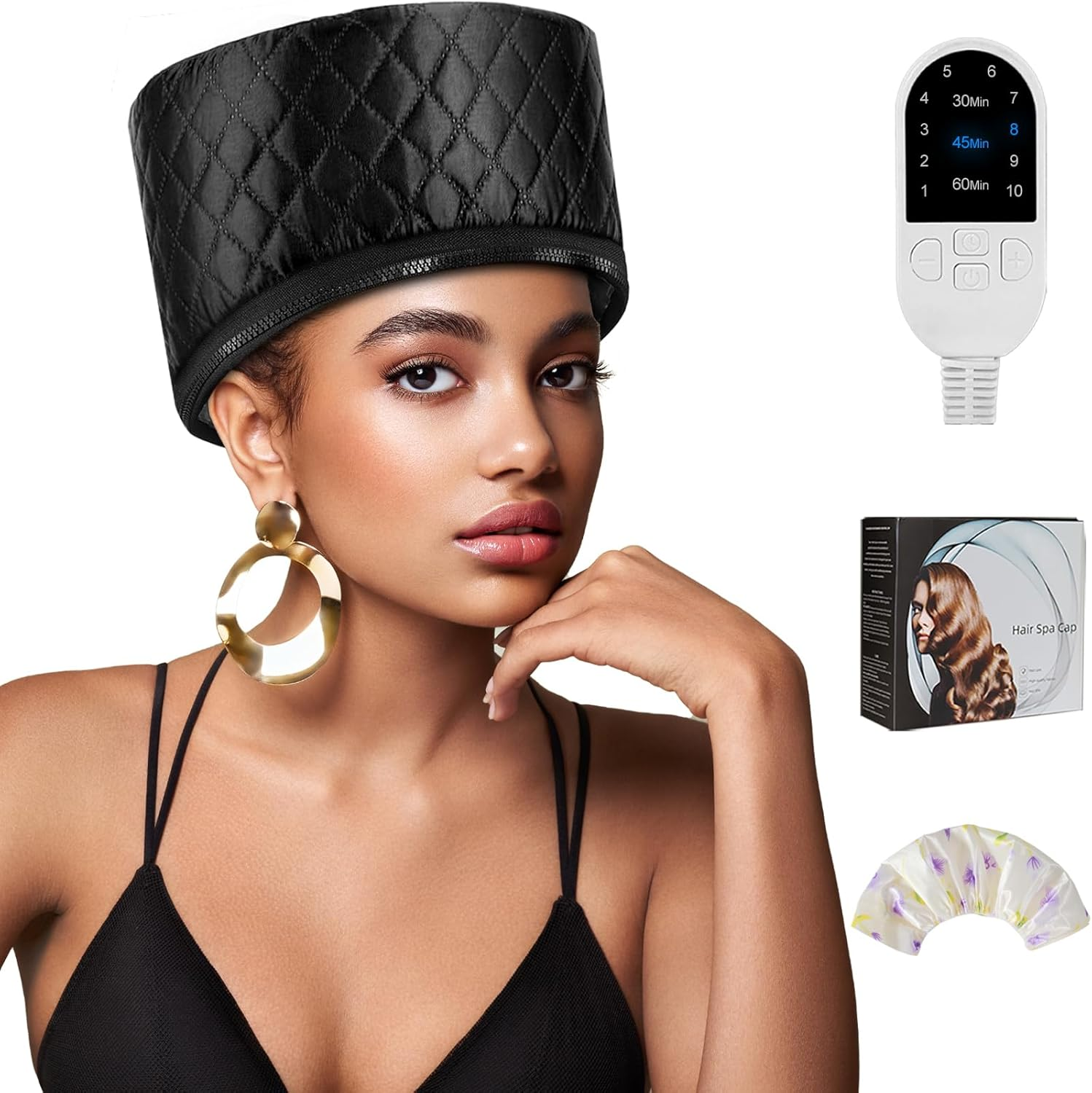 Heat Cap for Deep Conditioning, Adjustable Temperature Hair Steamer Speeds Drying Time - 10-Level Quick Heating, Great for Hair Treatment at Home image number 1