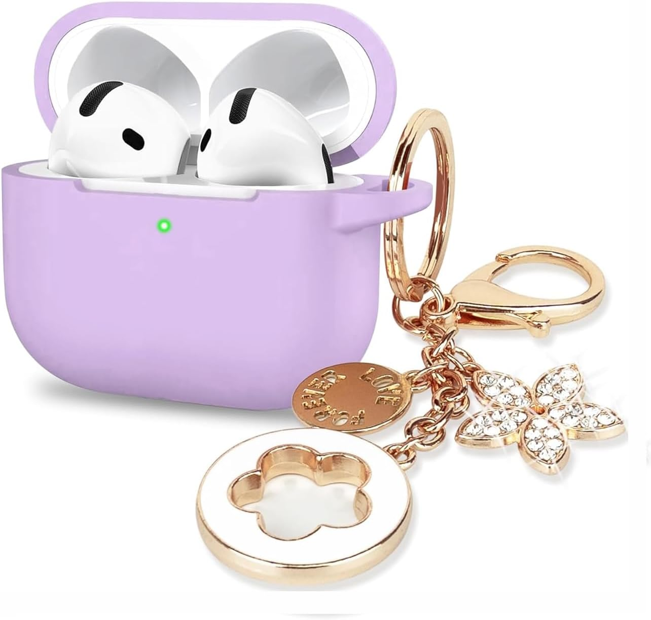 Case Fit for Case Apple Airpods 4 Generation with Cute Keychain, Compatible for Airpods 4 Cases 2024 Cover,For Women and Girls,Milk Tea