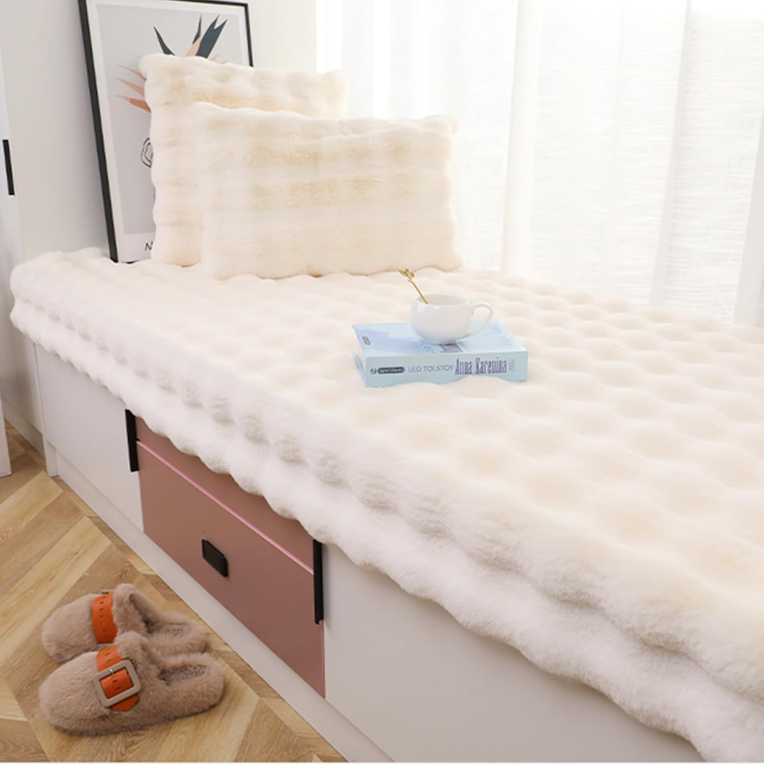 Fluffy Area Rug for Living Room, Luxury High Pile Shaggy Faux Fur Bubble Rugs for Bedroom, Modern Indoor Machine Washable Plush Carpet Anti-Skid Floor Mats for Home Decor (Beige, 120X180Cm) - Pink image number 4