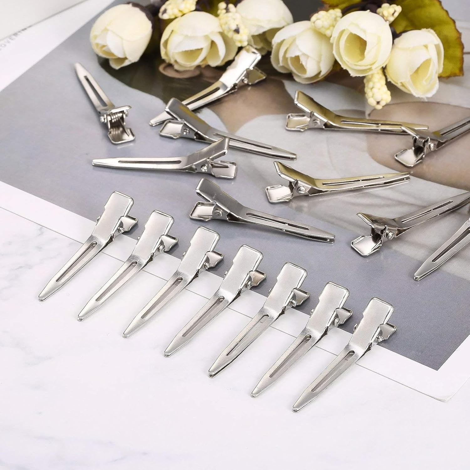 60Pcs 4.5Cm Duckbill Mouth Clips Alligator Clips, Duck Bill Hair Clips Metal Alligator Curl Clips with Holes, Duck Bill Clips Hairdressing Salon Hair Grip image number 1