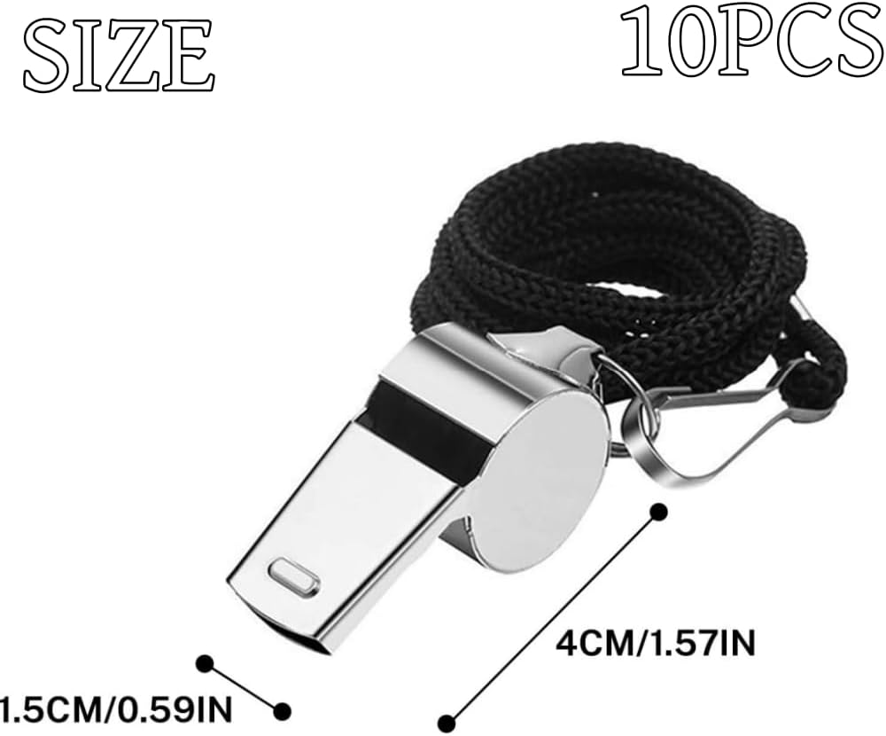 HIDOSNG 10 Pcs Stainless Steel Sports Whistles,Coach Whistles Metal Whistle with Lanyard,For Whistle Sport,For Referees, Coaches, Polices, Training, Outdoor Sports and Emergency image number 3