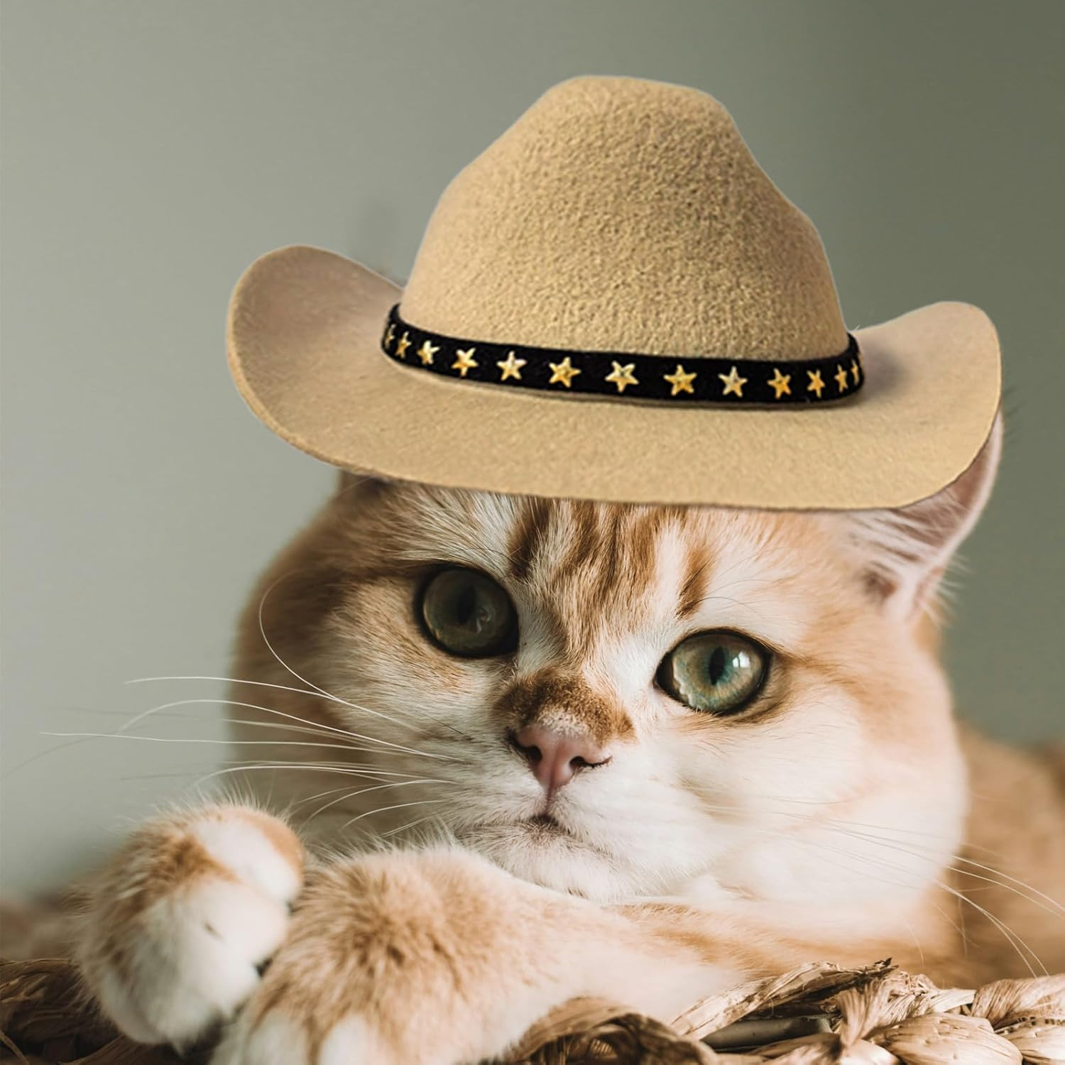 Dog Cowboy Hat Cat Cowboy Hat Mini Cowboy Hat for Dogs Cat Pet Cowboy Costume with Bandana Scarf Holiday Halloween Pet Party Decoration (Khaki, Large)