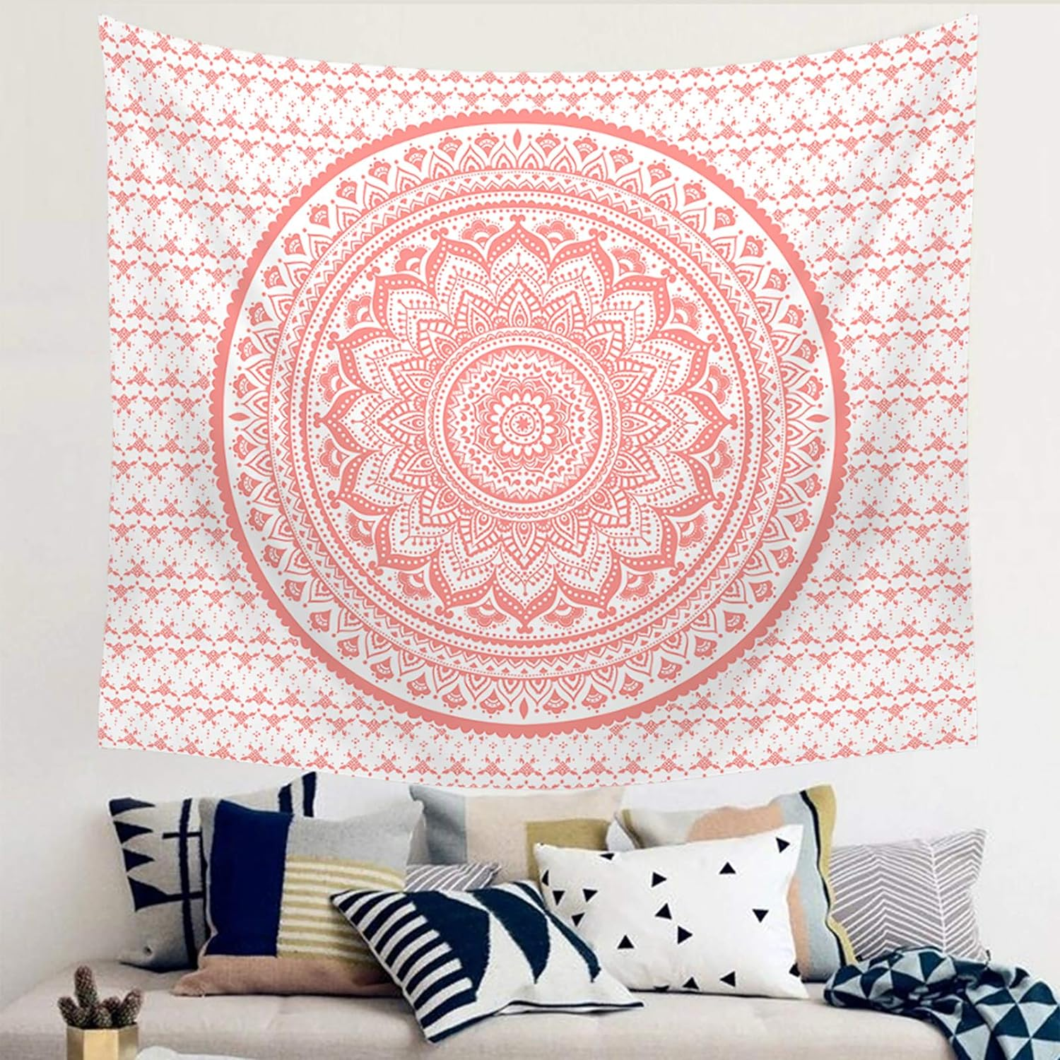 Ftuency Pink Mandala Tapestry, Indian Hippie Bohemian Psychedelic Tapestries Women Wall Hanging for Bedroom Teen Girl(Pink, 51.2" X 59.1") image number 2