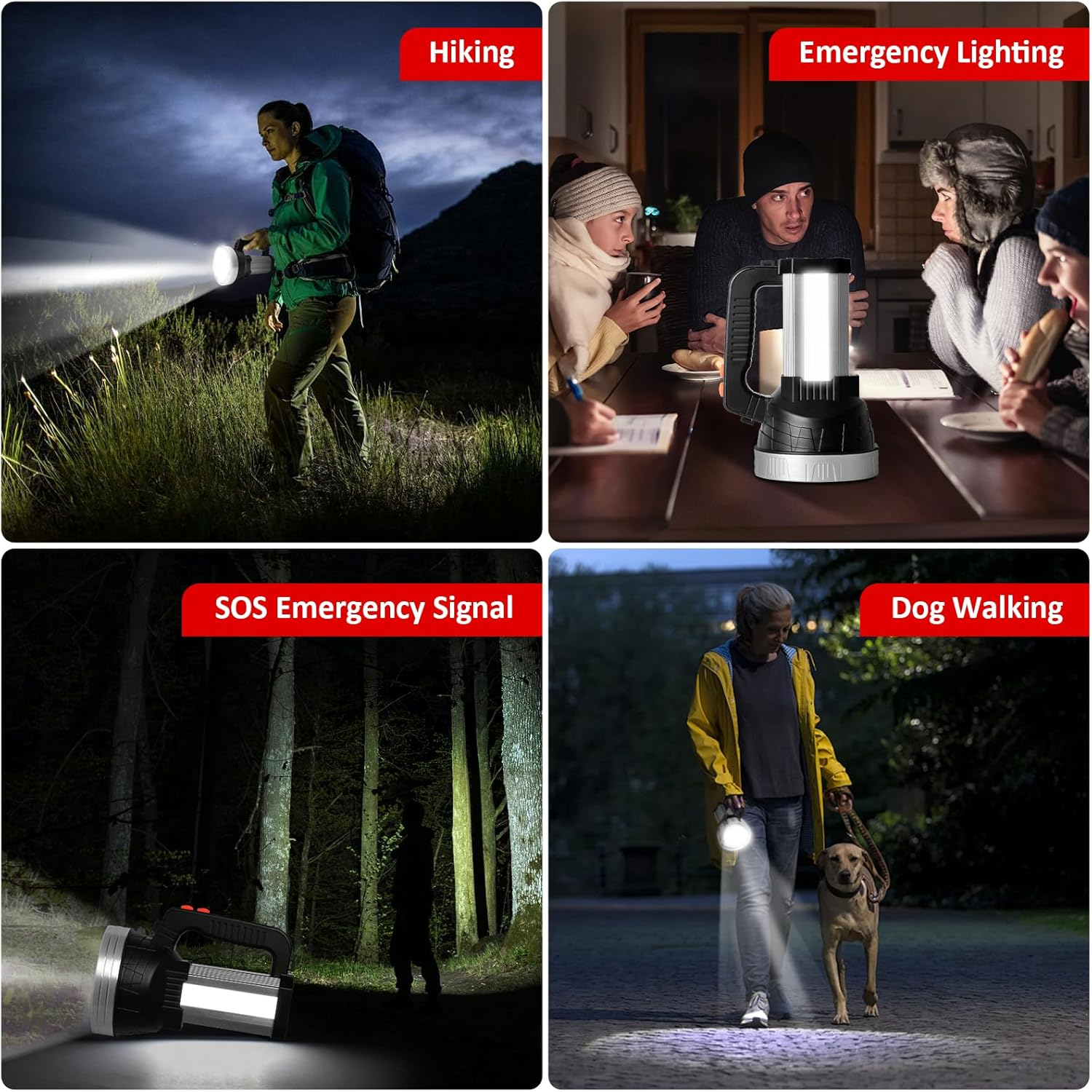 Masmejor Handheld Headlight Battery LED Rechargeable LED Torch Extremely Bright 1500LM Outdoor Hand Lamp & Hand Spotlight 4800 Mah, 5 Light Modes, Super Portable Camping Lamp for Camping, Hiking image number 6
