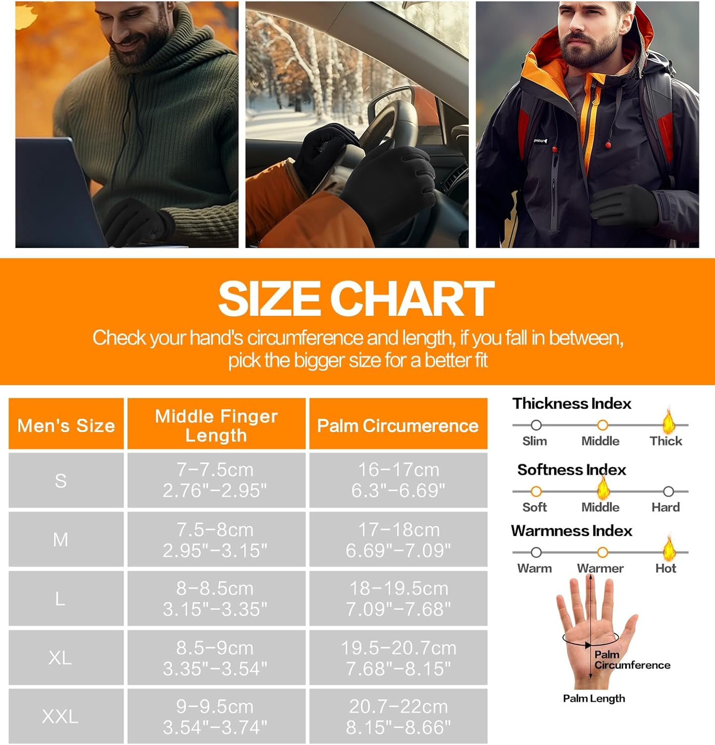 FEWTUR Winter Gloves for Men Women Running - Thermal Gloves Waterproof Touch Screen Fingers for Snow Ski Bike Cycling (Jet Black) image number 3